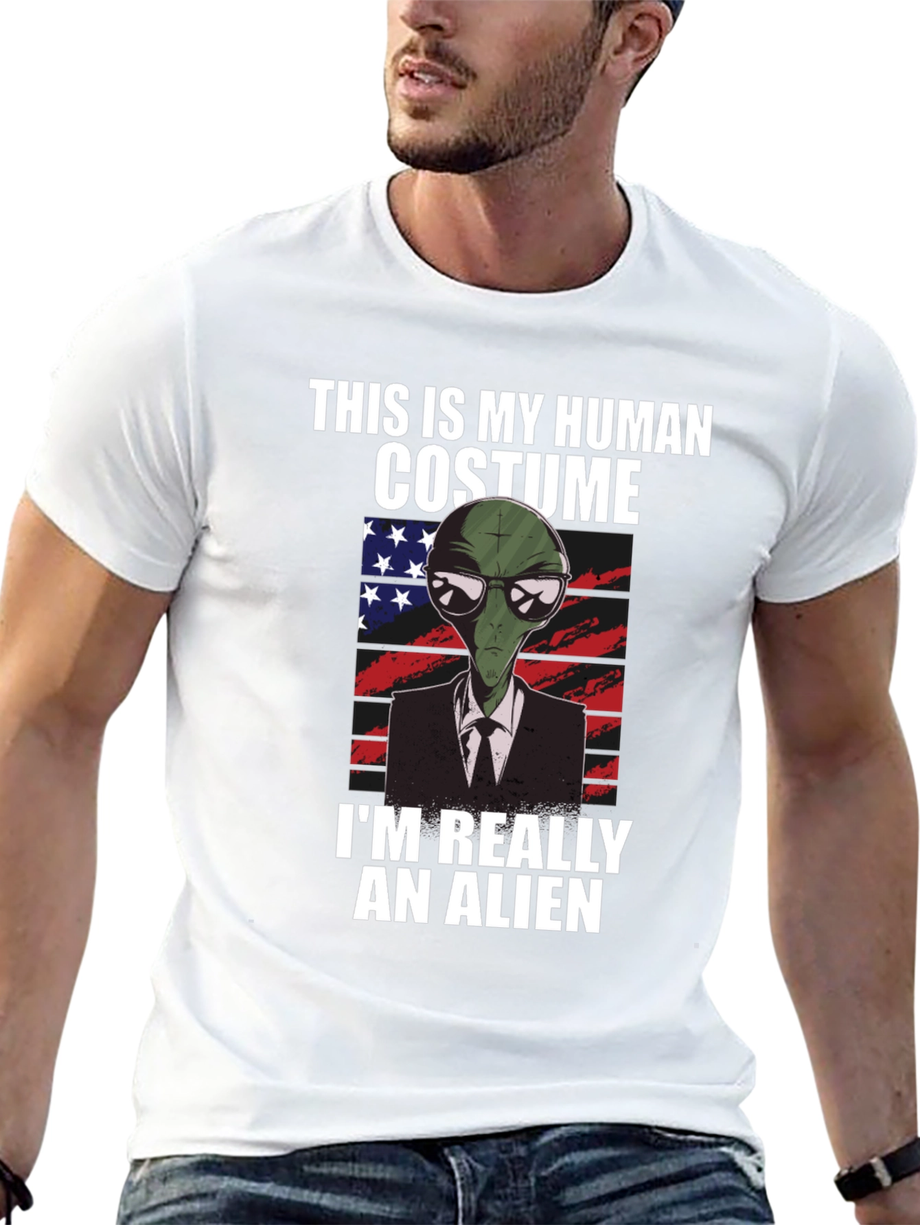 Black Human Costume Alien T-Shirt: Funny & Unique Design view 13