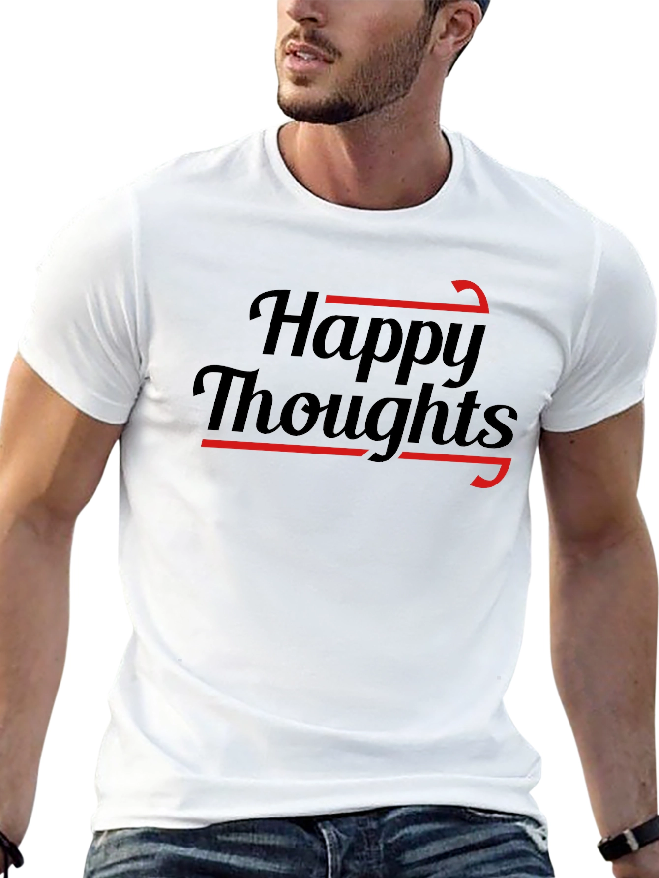 Black Happy Thoughts Graphic T-Shirt view 13