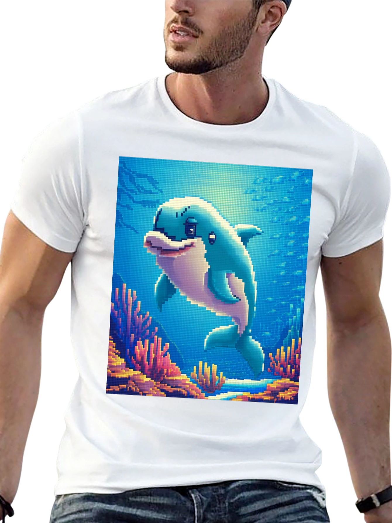 Black Pixel Dolphin Graphic Tee - Underwater Adventure Shirt view 13