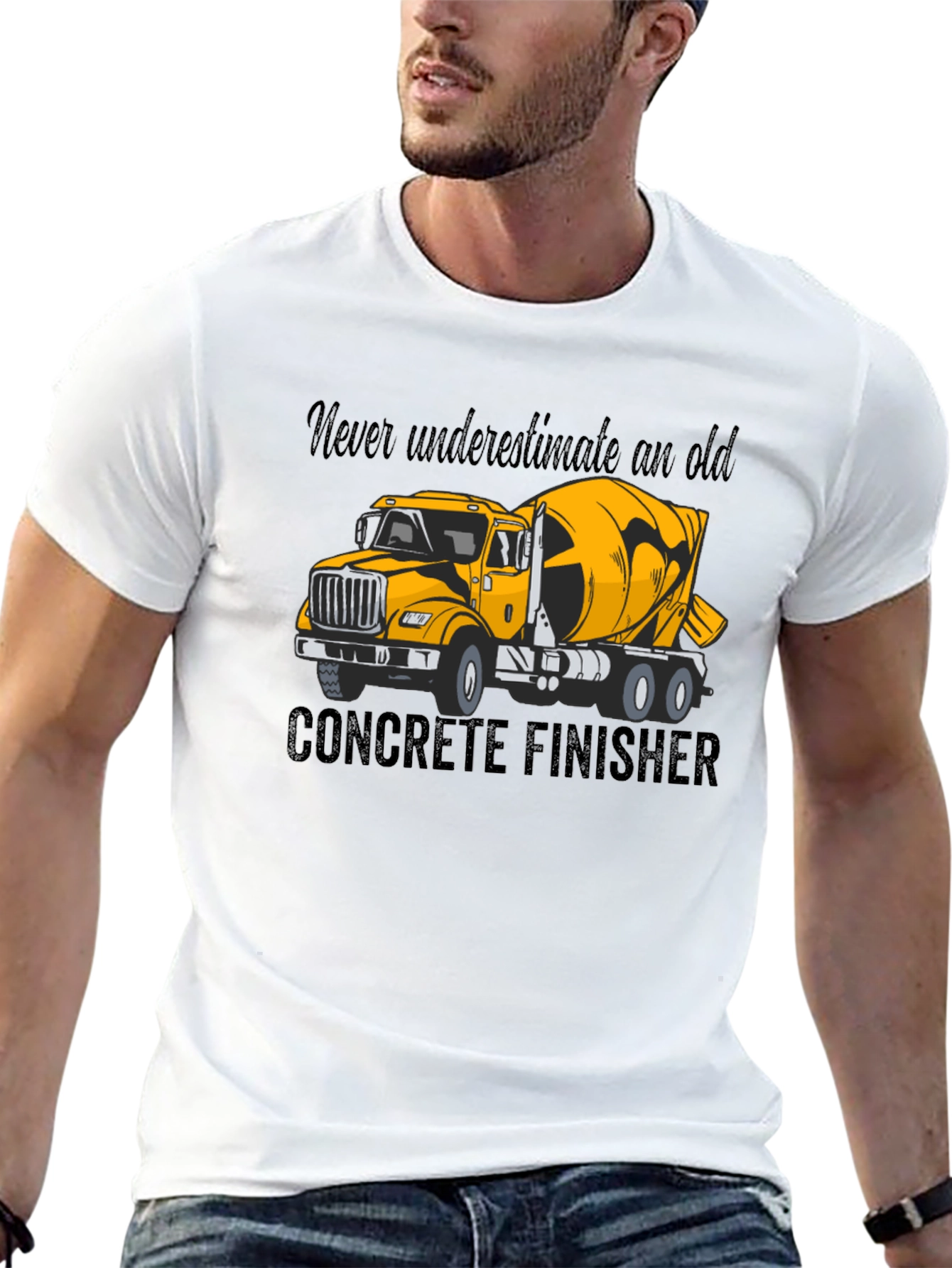 Black Concrete Finisher T-Shirt - Yellow Truck Graphic Tee view 13