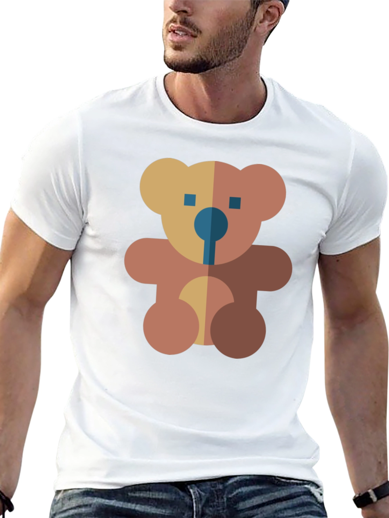 Black Geometric Teddy Bear Graphic Black T-Shirt view 13