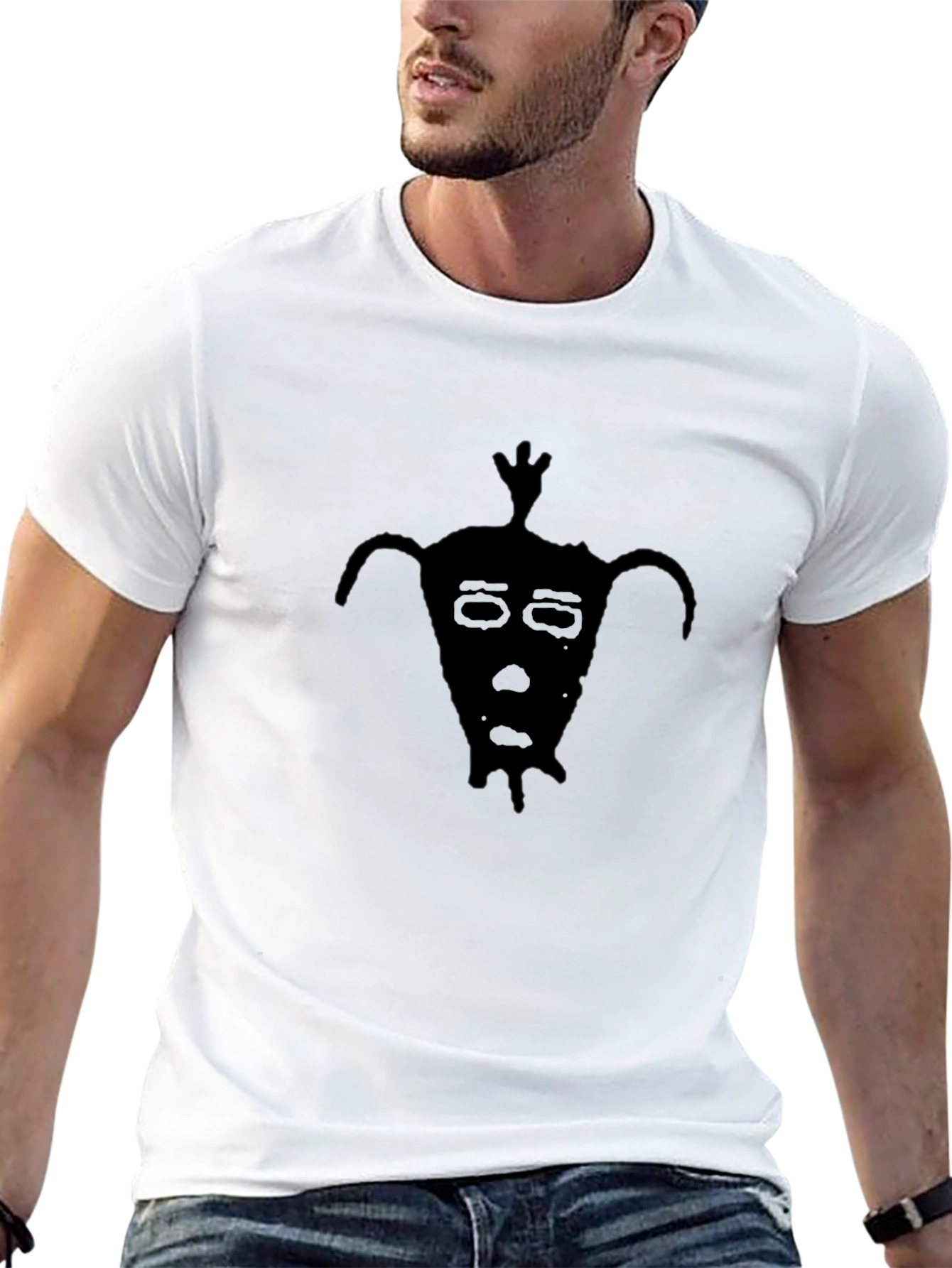 Black Black Graphic Tee - Quirky Face Design view 13