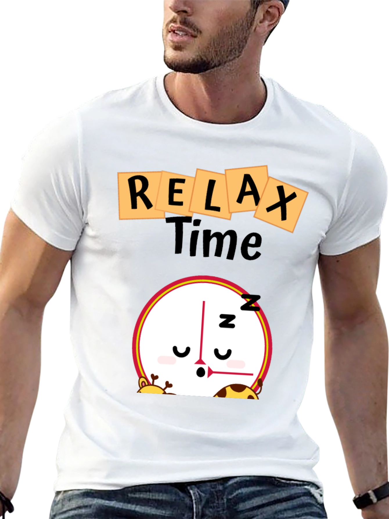Black Relax Time Graphic Tee - Cartoon Clock Design view 13