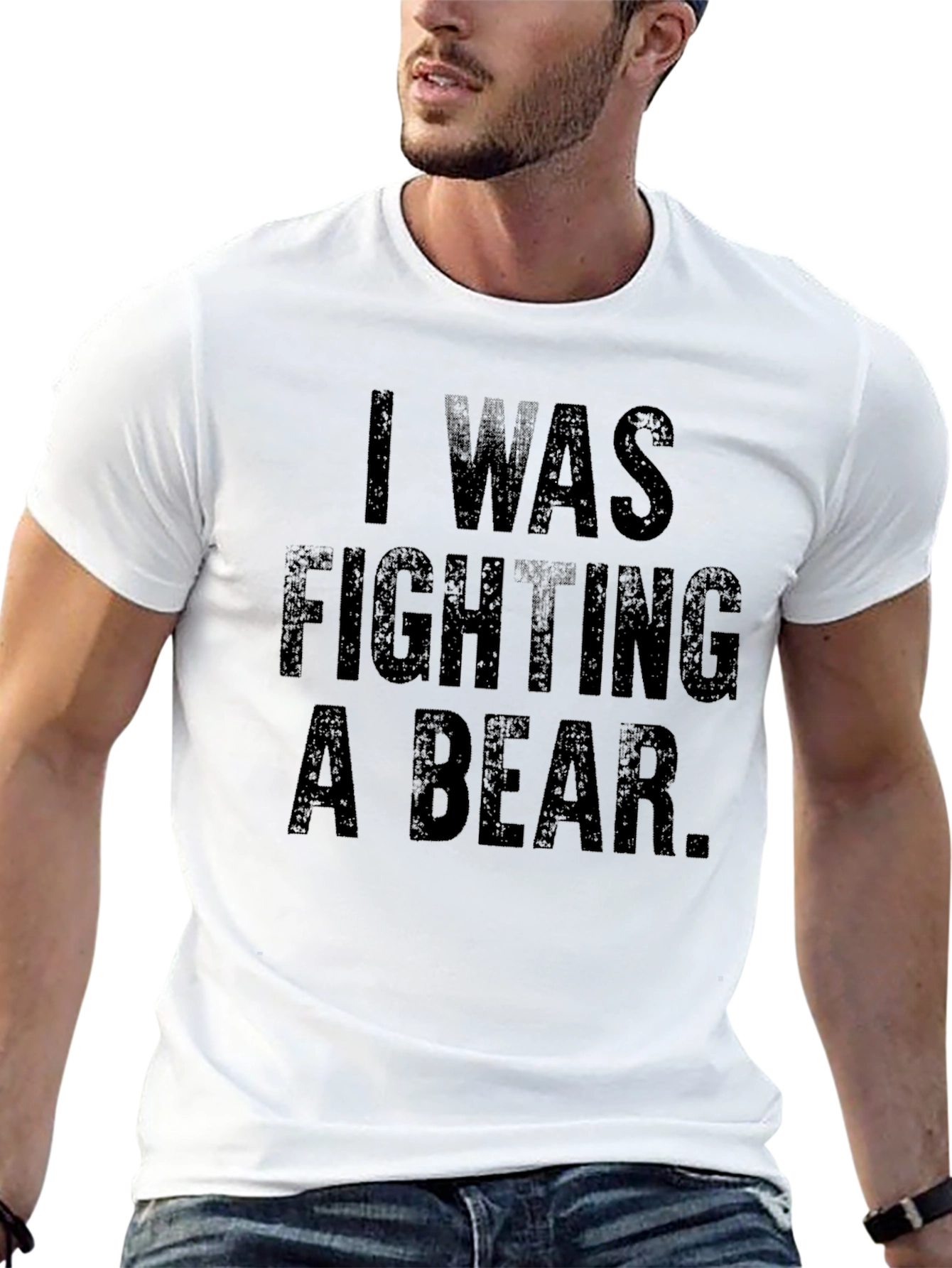 Black I Was Fighting A Bear Funny Graphic Tee view 13