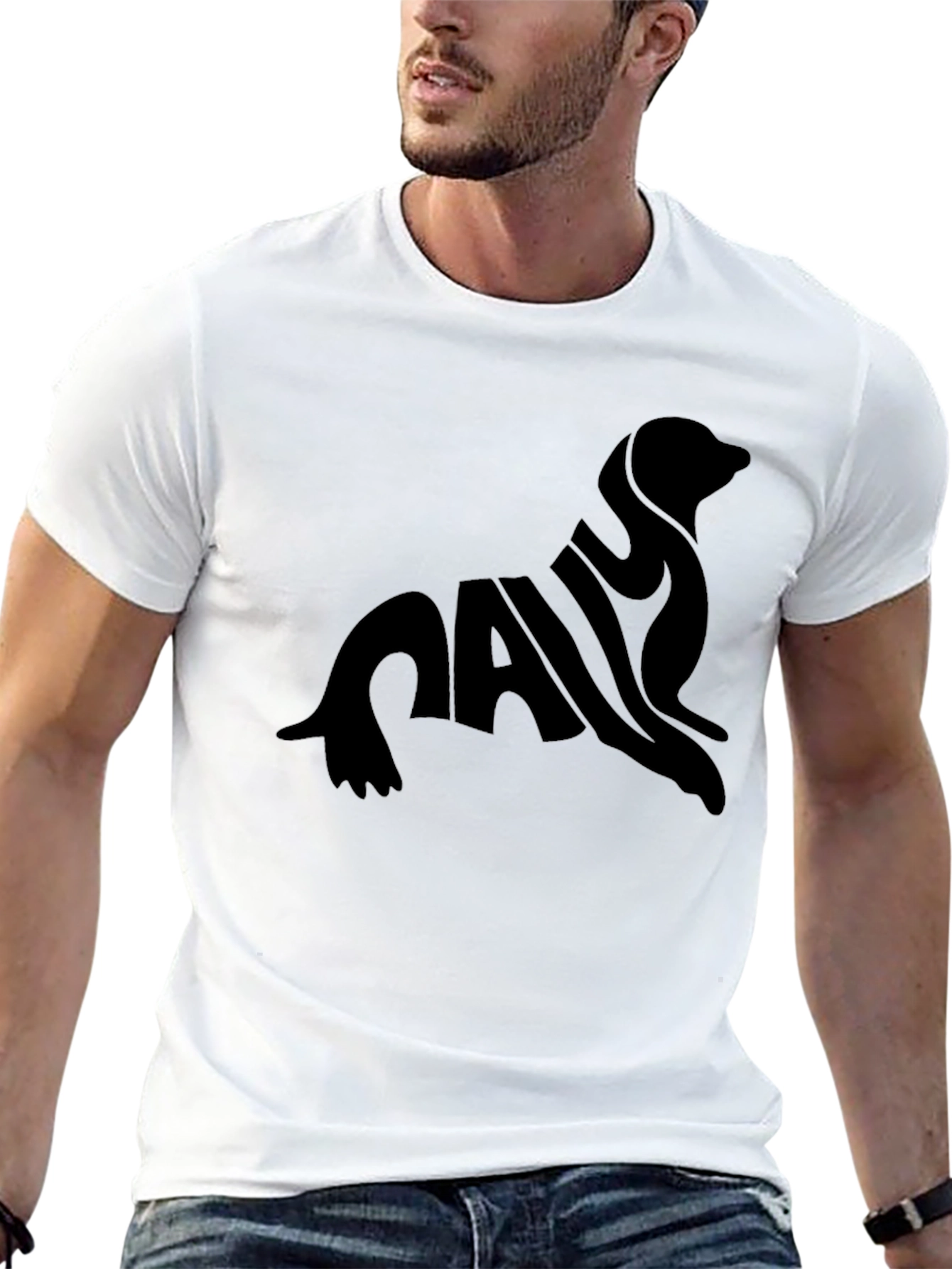 Black Men's Black Seal Graphic Tee - Unique Animal Design view 13