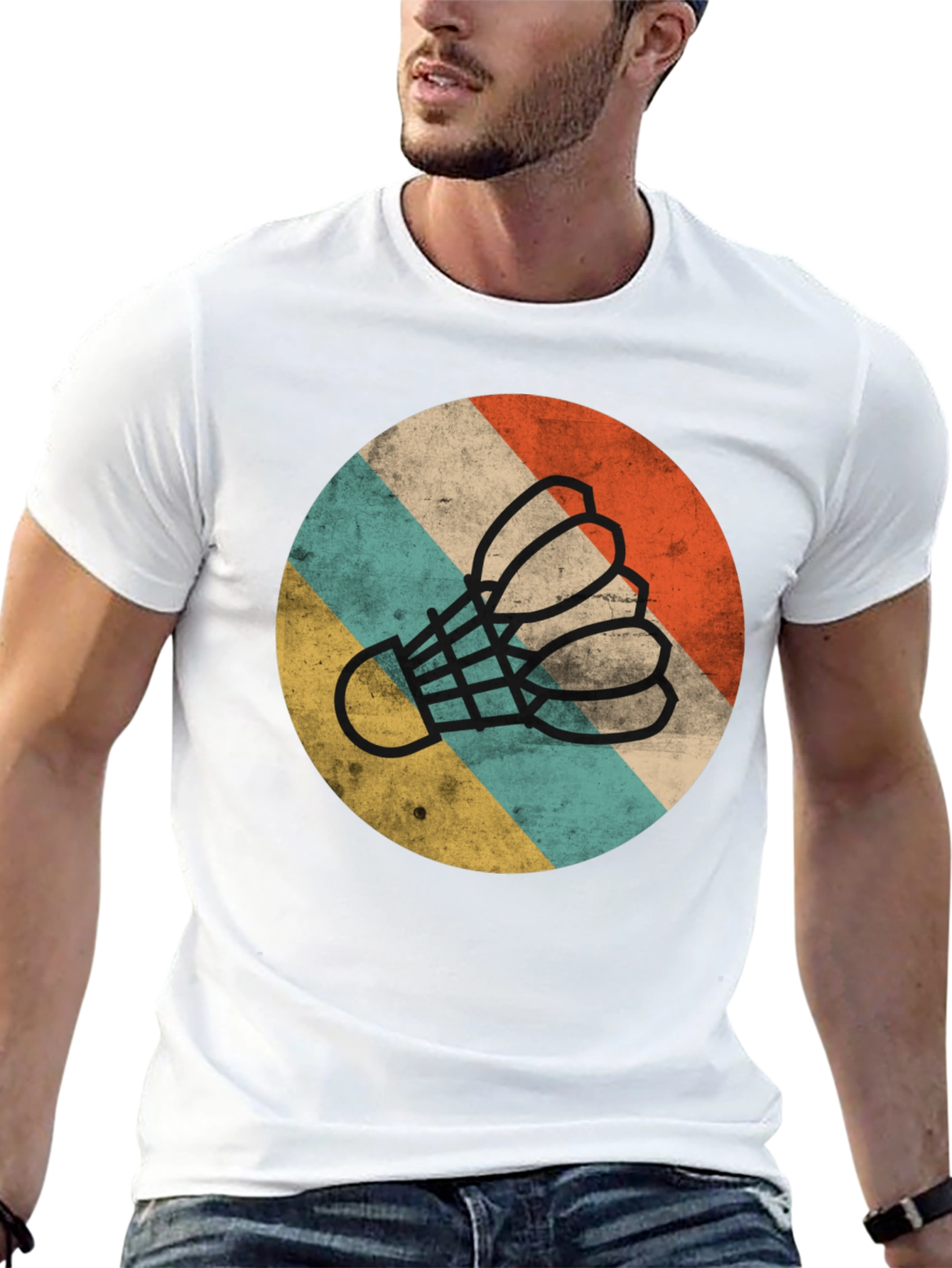 Black Retro Badminton Shuttlecock T-Shirt view 13