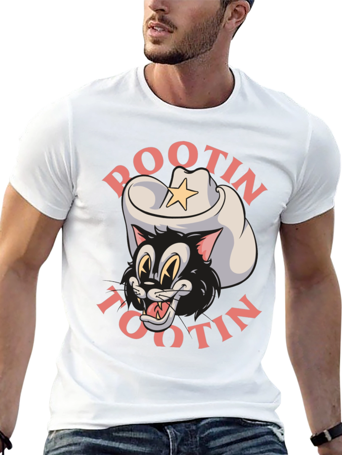 Black Pootin Tootin Cowboy Cat T-Shirt view 13