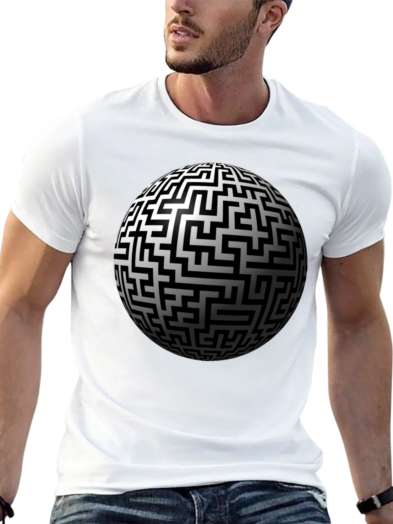 Black Maze Sphere Graphic Tee - Black Cotton Casual Wear view 13