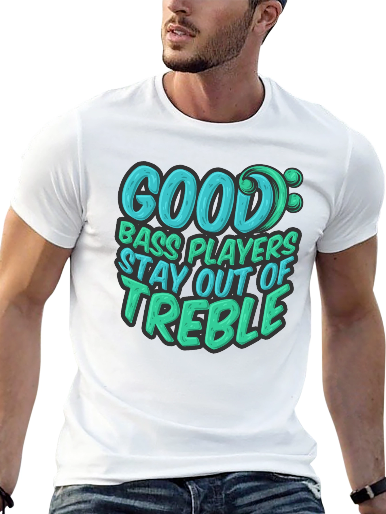 Black Good Bass Players Stay Out of Treble - Black T-Shirt view 13