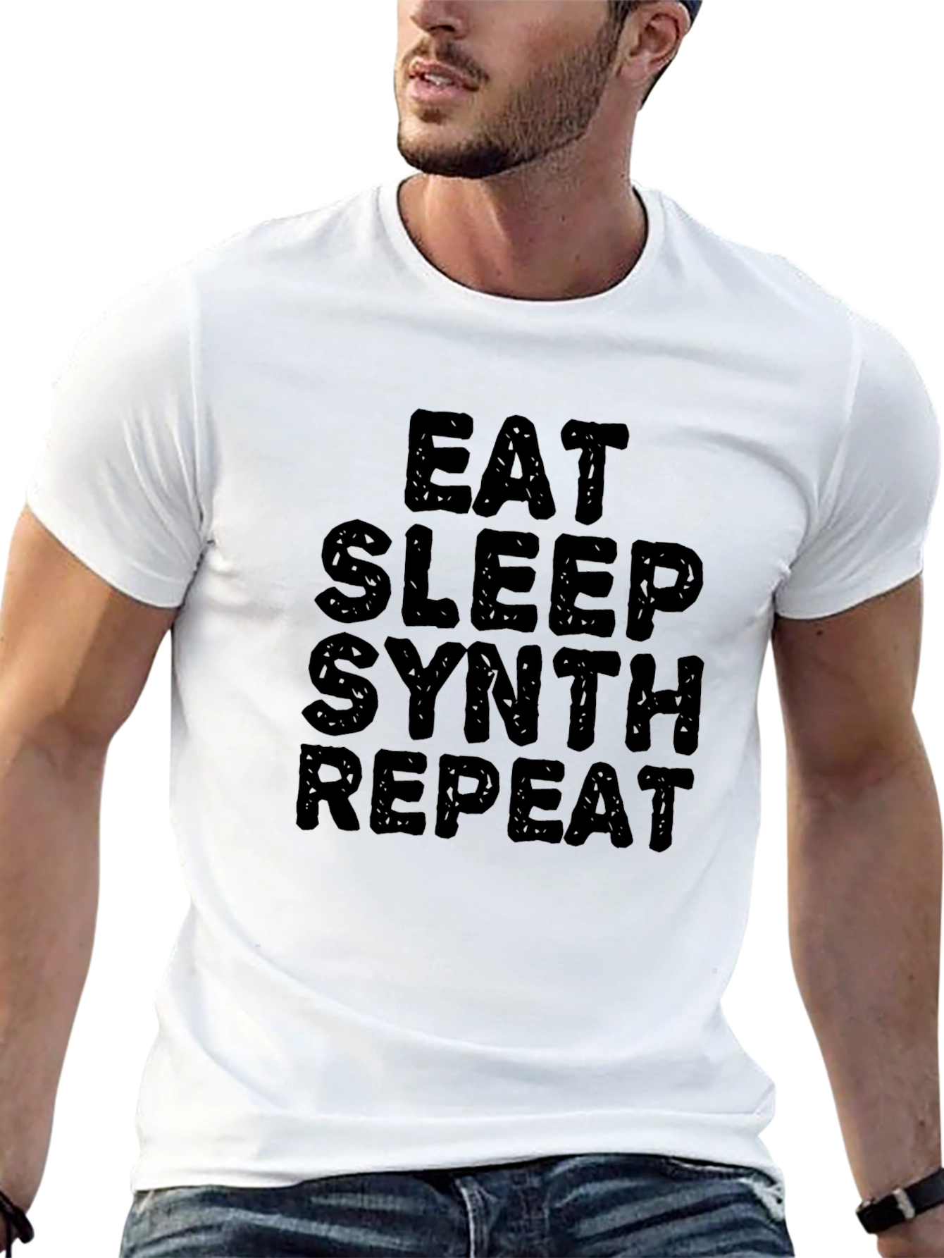 Black Eat Sleep Synth Repeat Black T-Shirt view 13