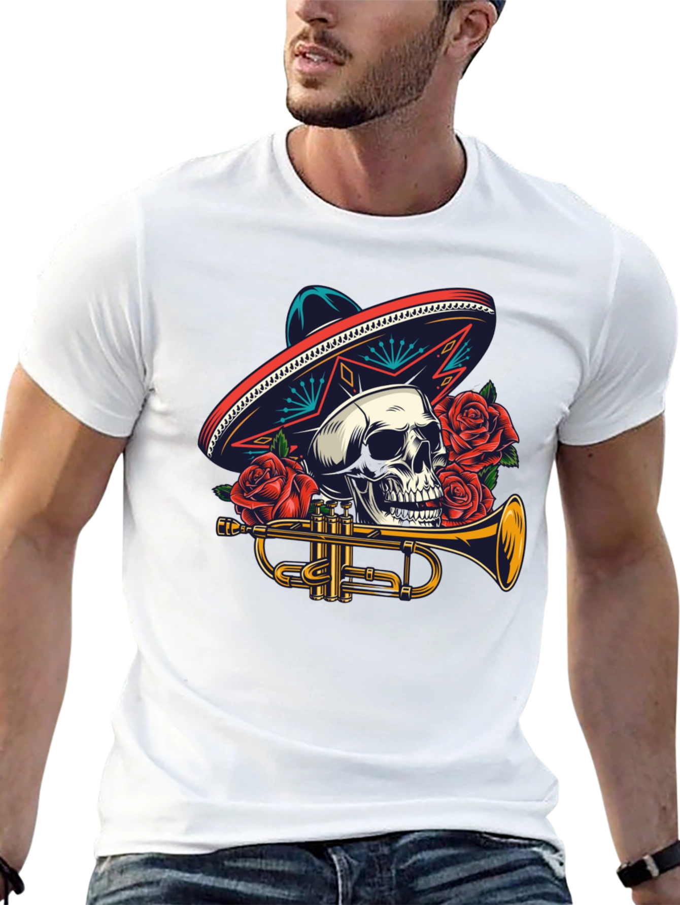 Black Skull Sombrero Trumpet Graphic Tee view 13