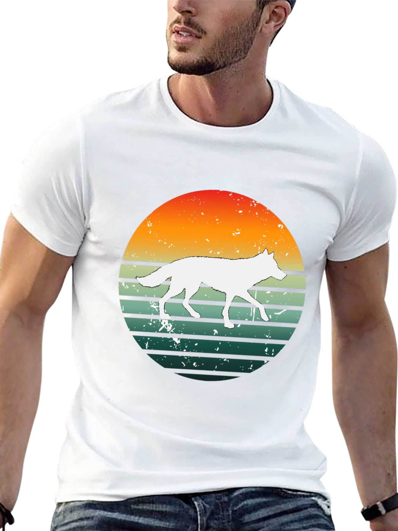 Black Sunset Wolf Graphic Tee - Retro Style view 13