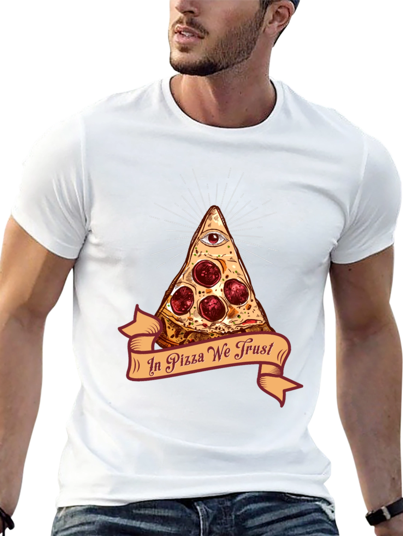 Black Pizza Illuminati T-Shirt - In Pizza We Trust Funny Tee view 13