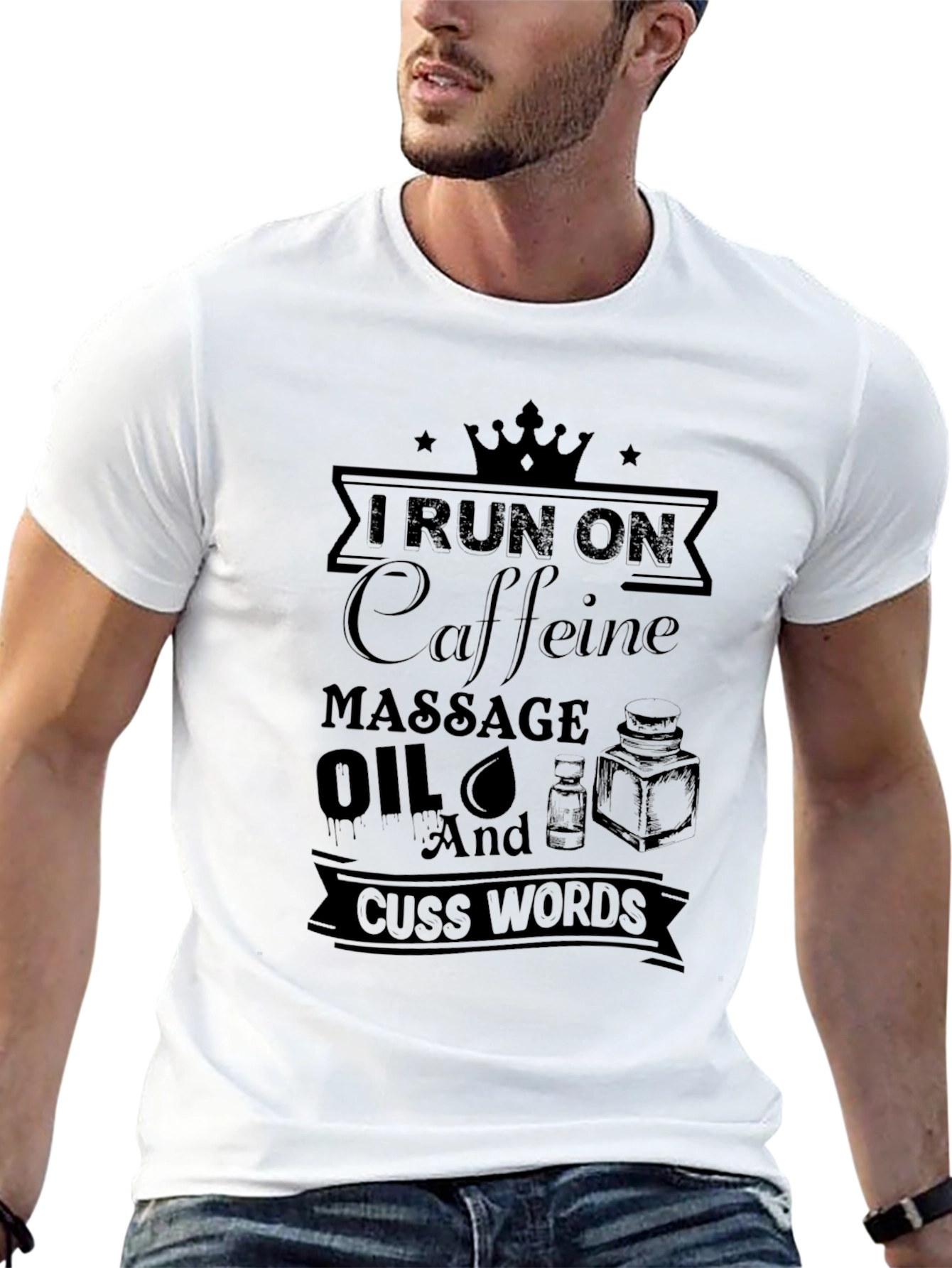 Black Funny Massage Therapist T-Shirt - Caffeine & Cuss Words view 13