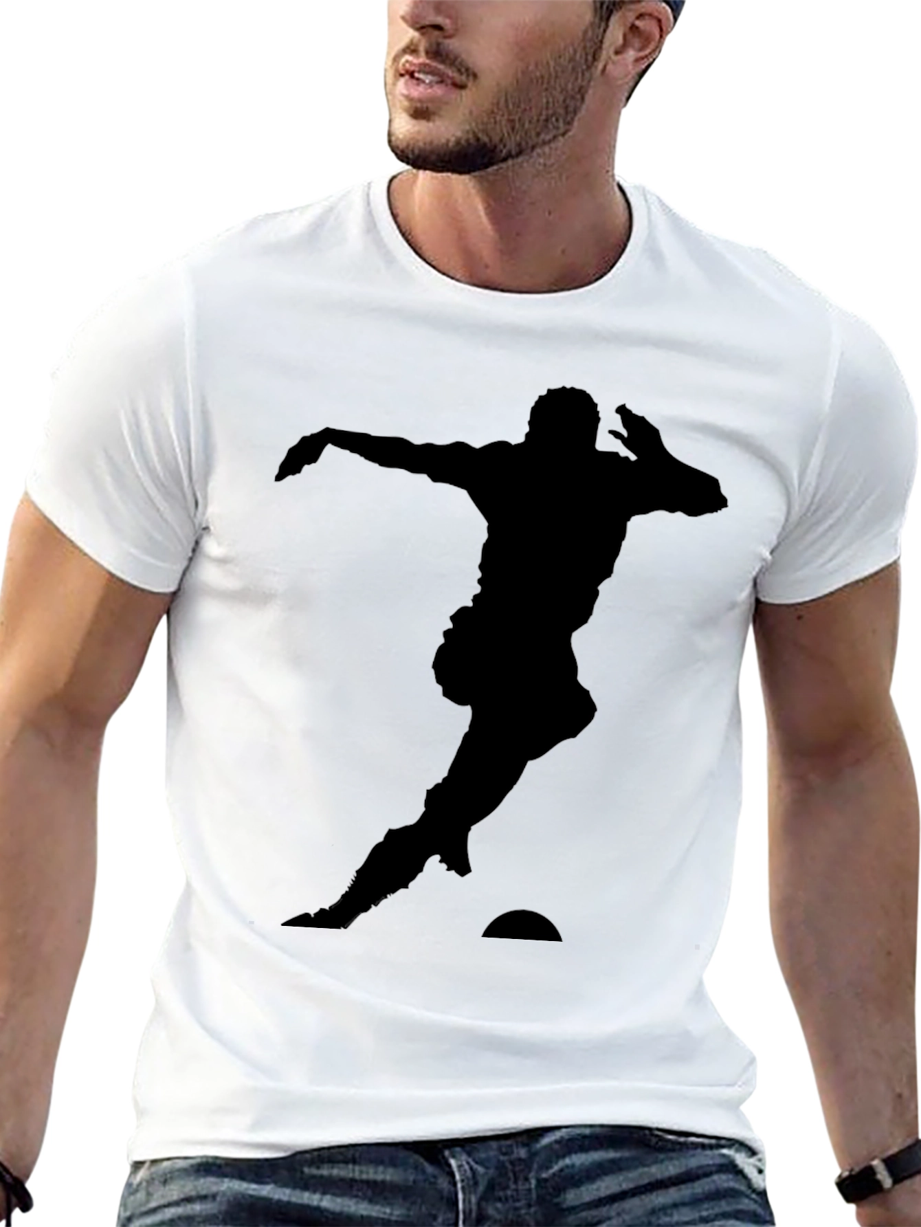 Black Soccer Player Silhouette Black T-Shirt view 13