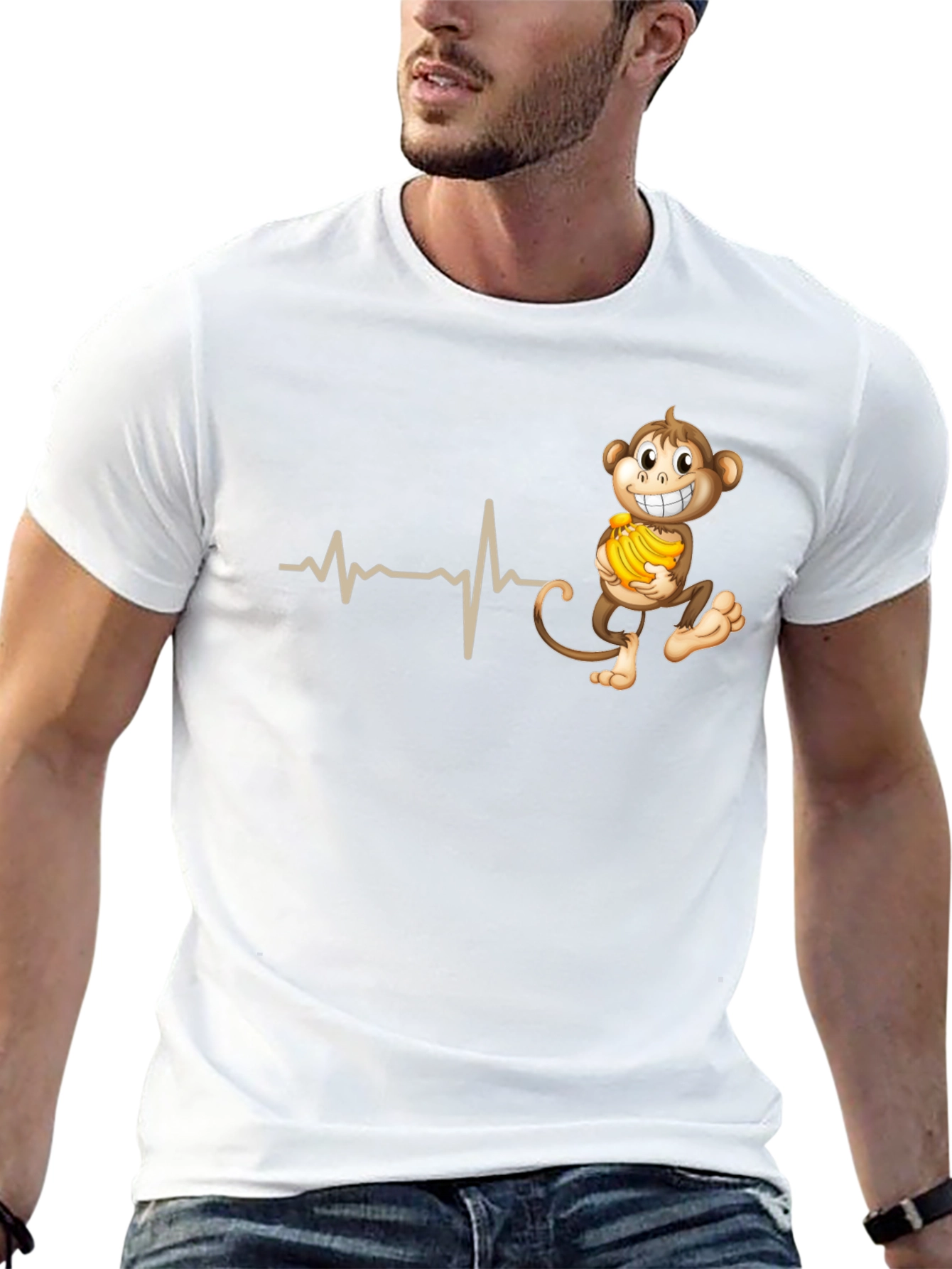 Black Funny Monkey Heartbeat T-Shirt - Novelty Tee view 13