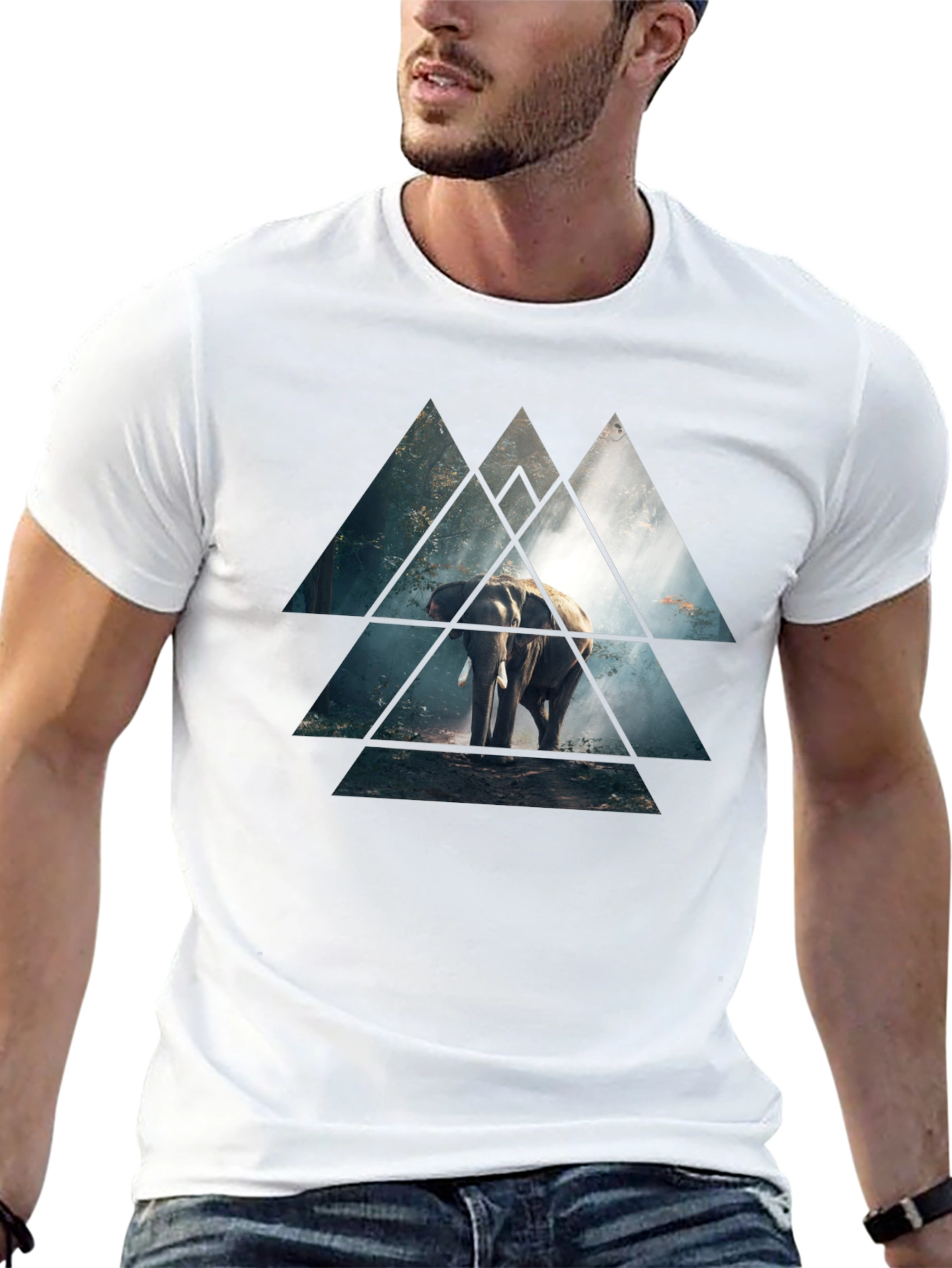 Black Elephant Triangle Graphic Black T-Shirt view 13