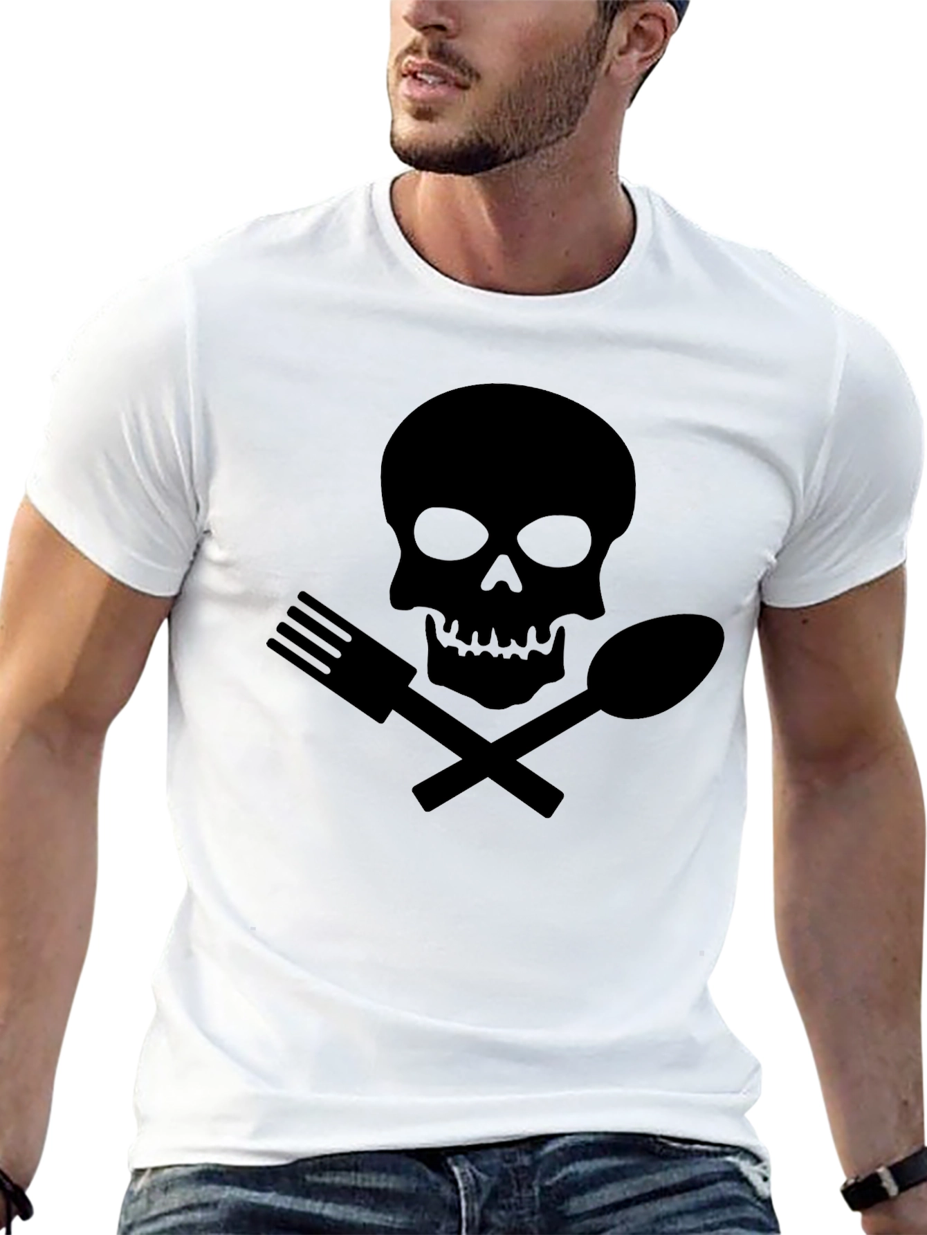 Black Chef Skull & Utensils Graphic T-Shirt view 13