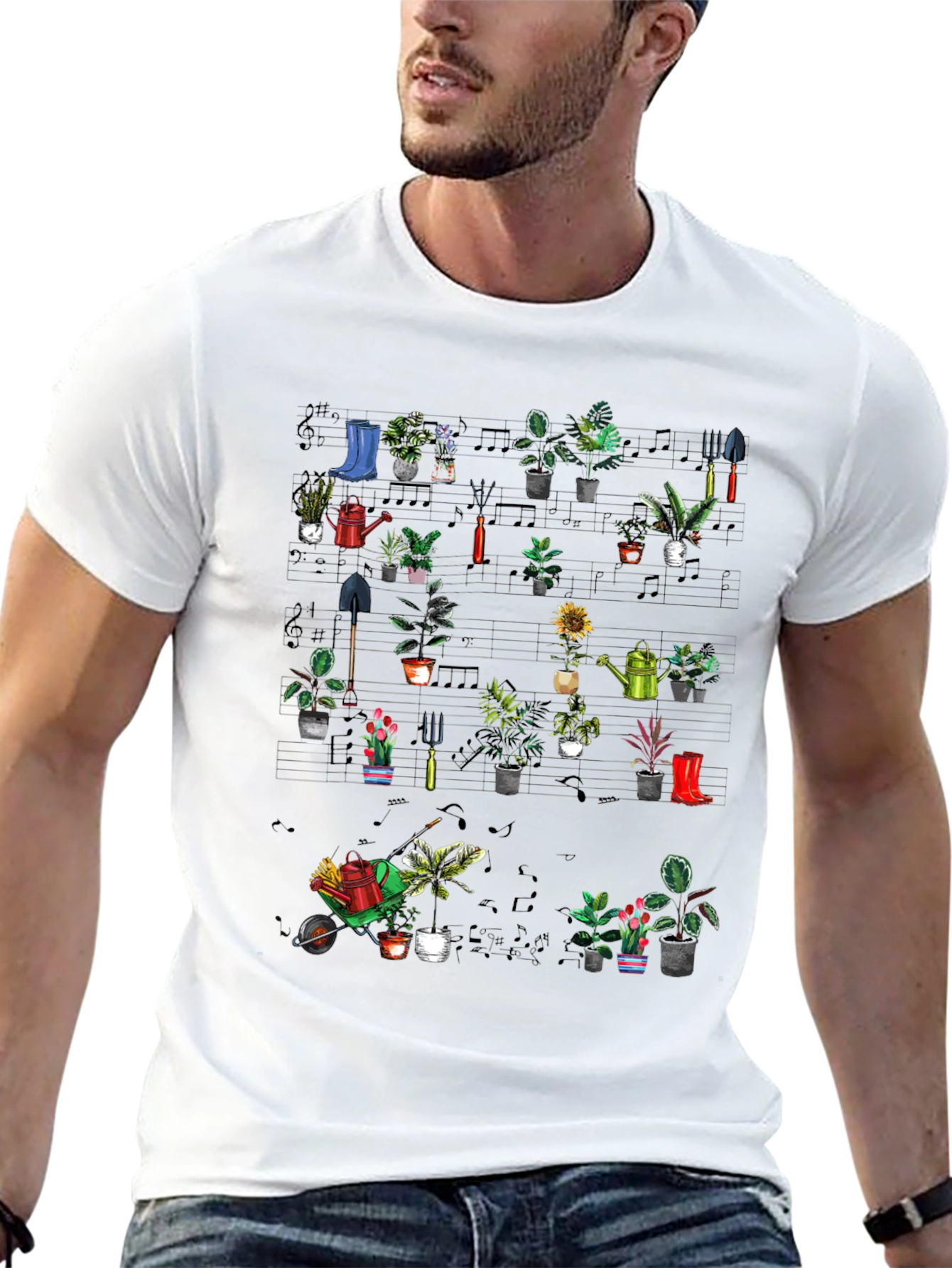 Black Gardening Plants Music T-Shirt view 13