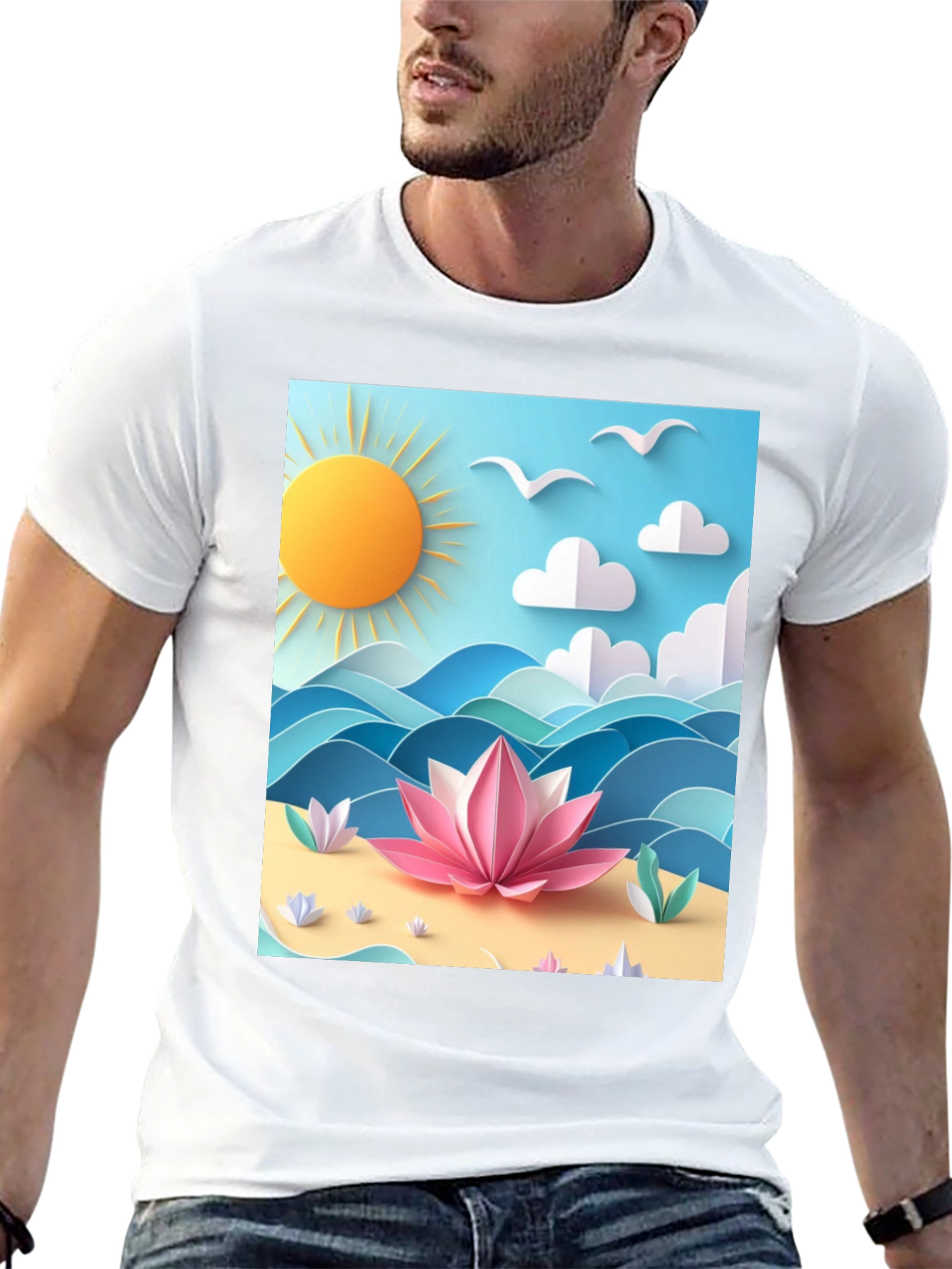 Black Black Tee with Beach Lotus Graphic view 13