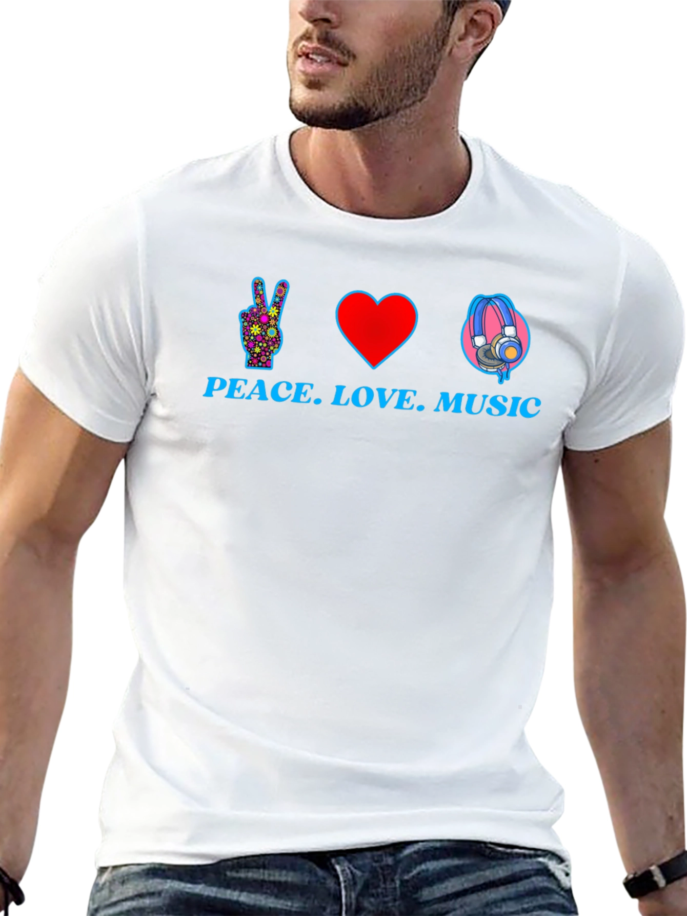 Black Peace Love Music Graphic T-Shirt - Black view 13