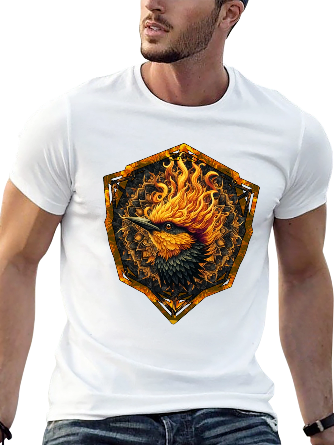 Black Fiery Phoenix Graphic Tee - Black Cotton Blend view 13