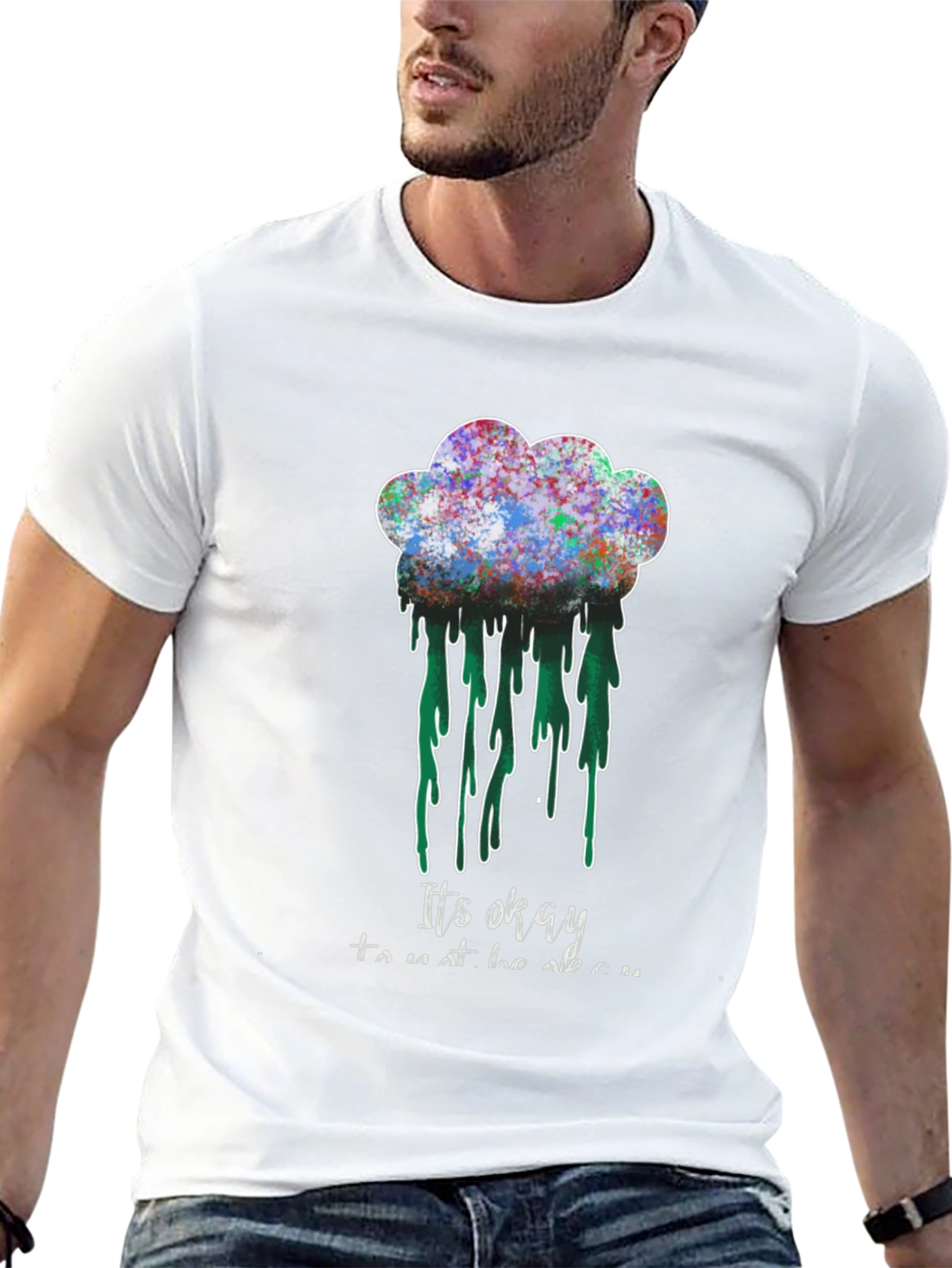 Black It's Okay T-Shirt - Colorful Cloud Design view 13