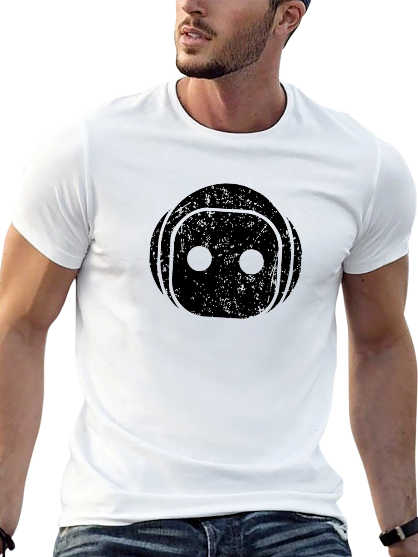 Black Black Robot Face Graphic T-Shirt view 13