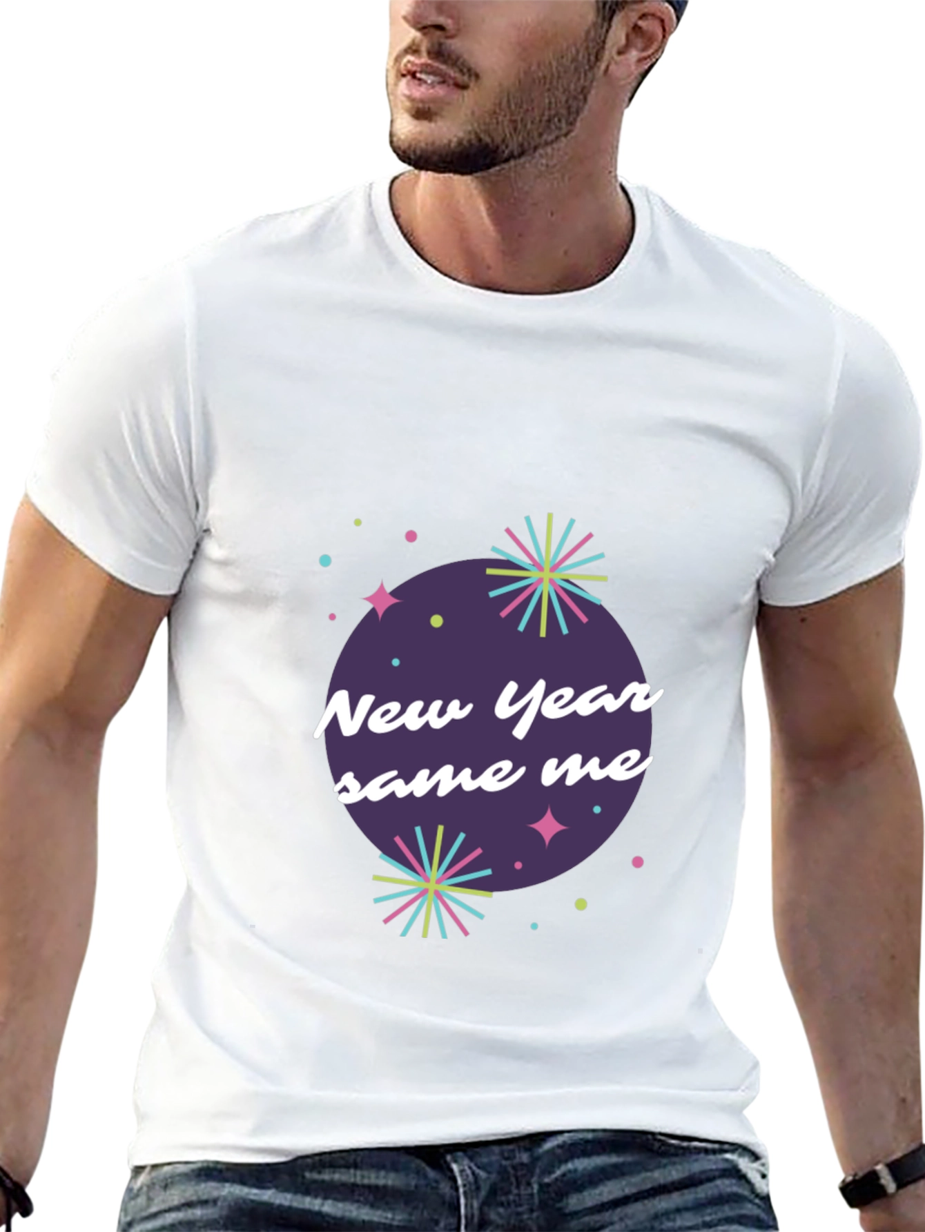 Black New Year Same Me Graphic Tee - Black Cotton Casual Shirt view 13