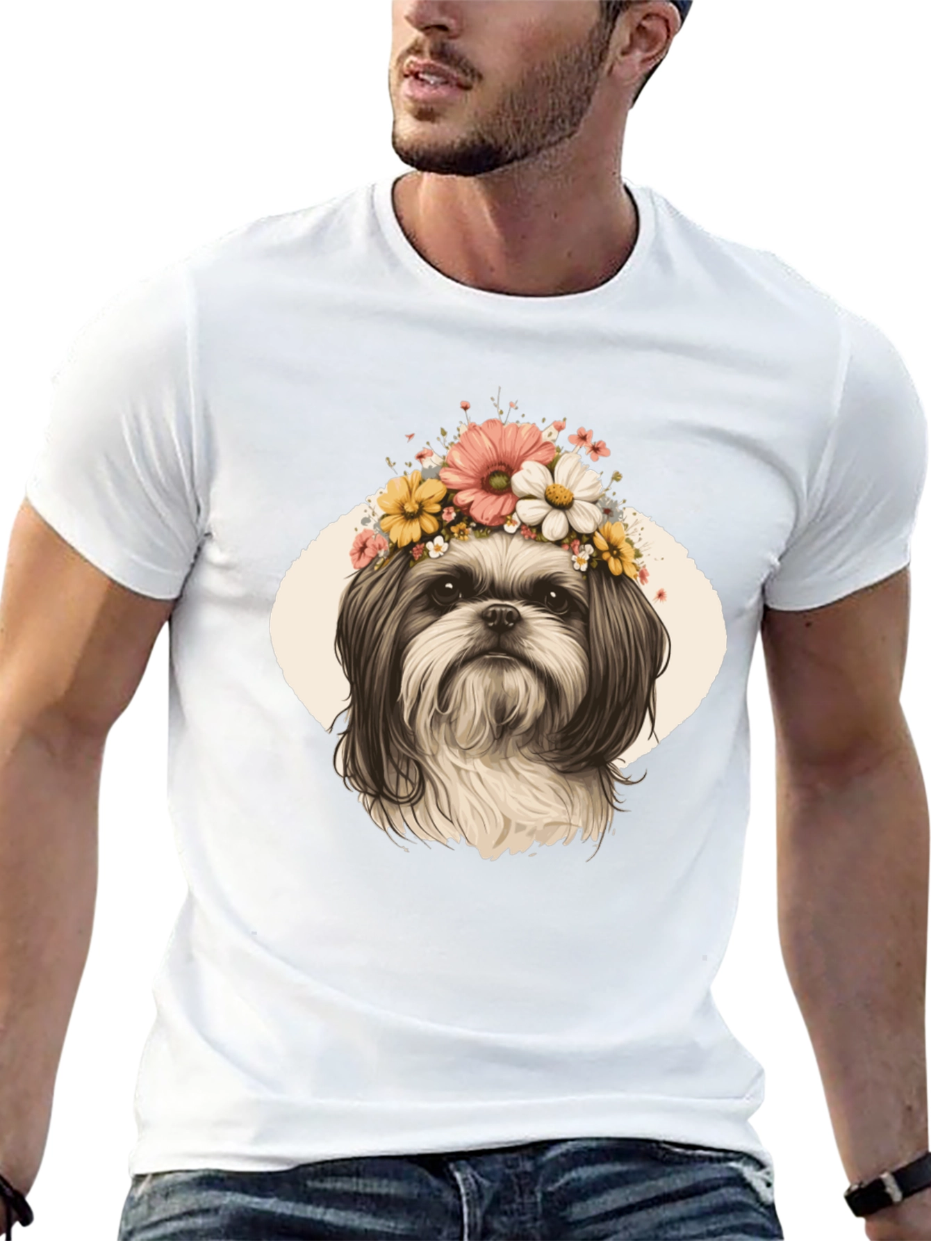 Black Dog with Flower Crown Graphic T-Shirt view 13