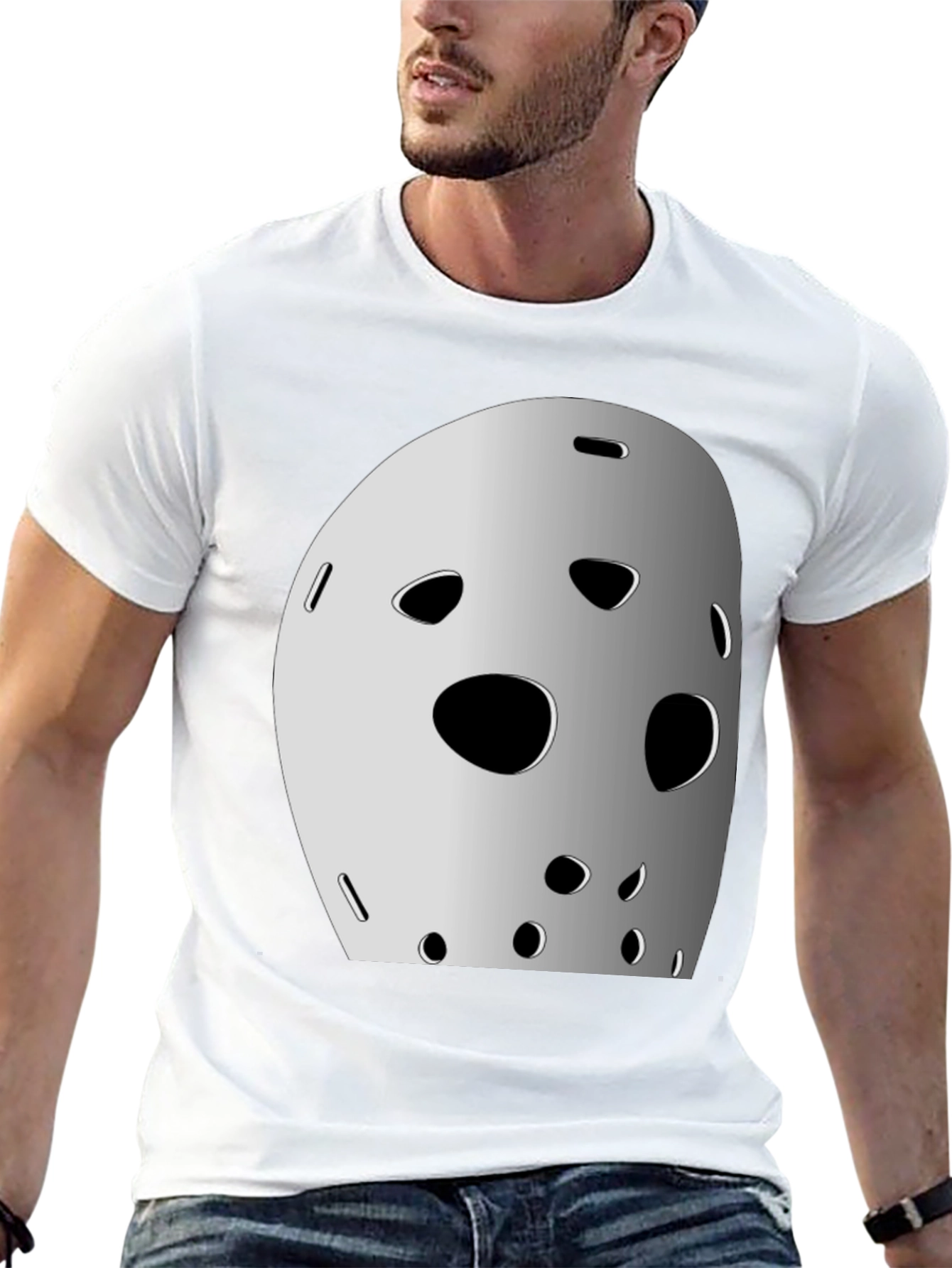 Black Hockey Mask Graphic Tee - Classic Horror Movie Style view 13