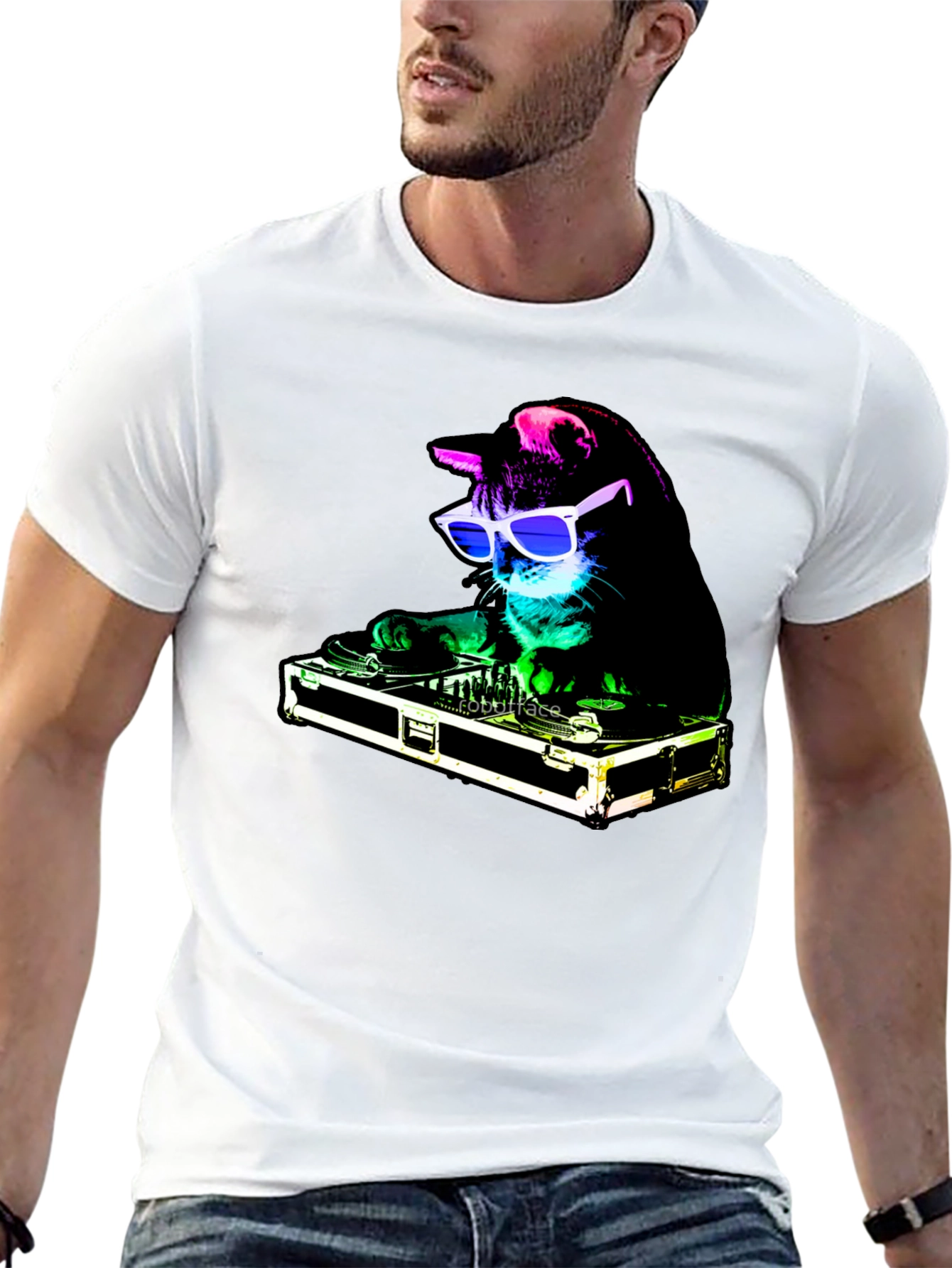 Black DJ Cat Graphic T-Shirt - Black view 13