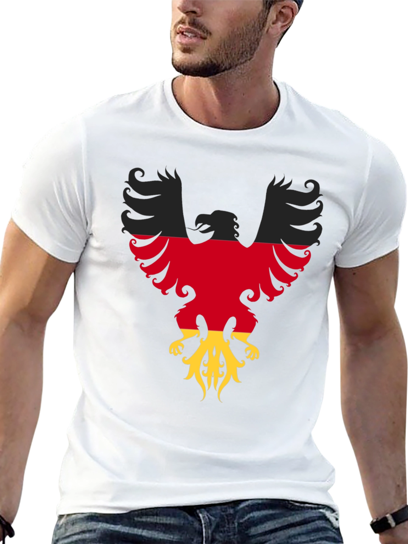Black German Flag Eagle Graphic Tee - Black Cotton T-Shirt view 13
