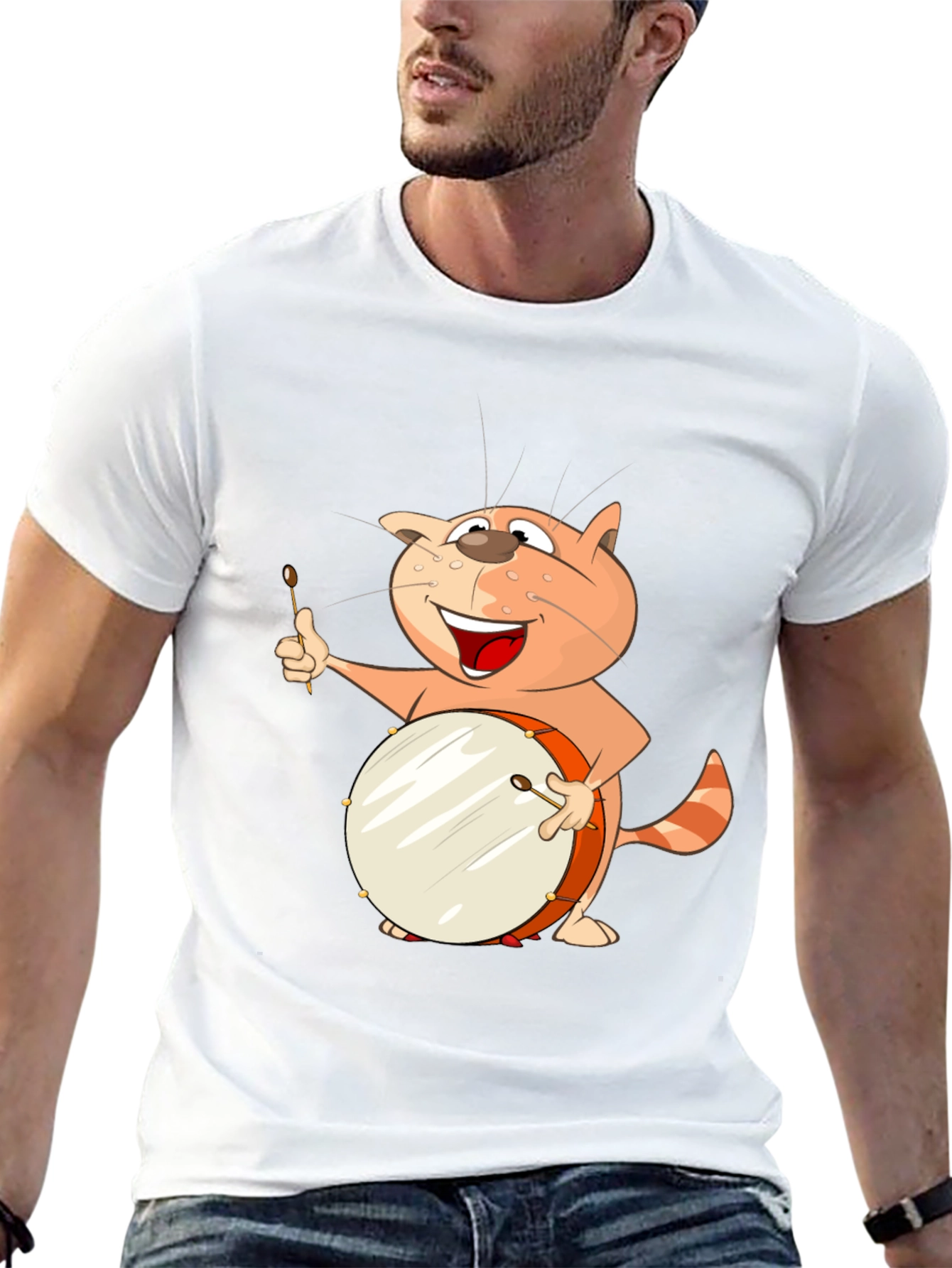 Black Funny Cat Drummer T-Shirt view 13