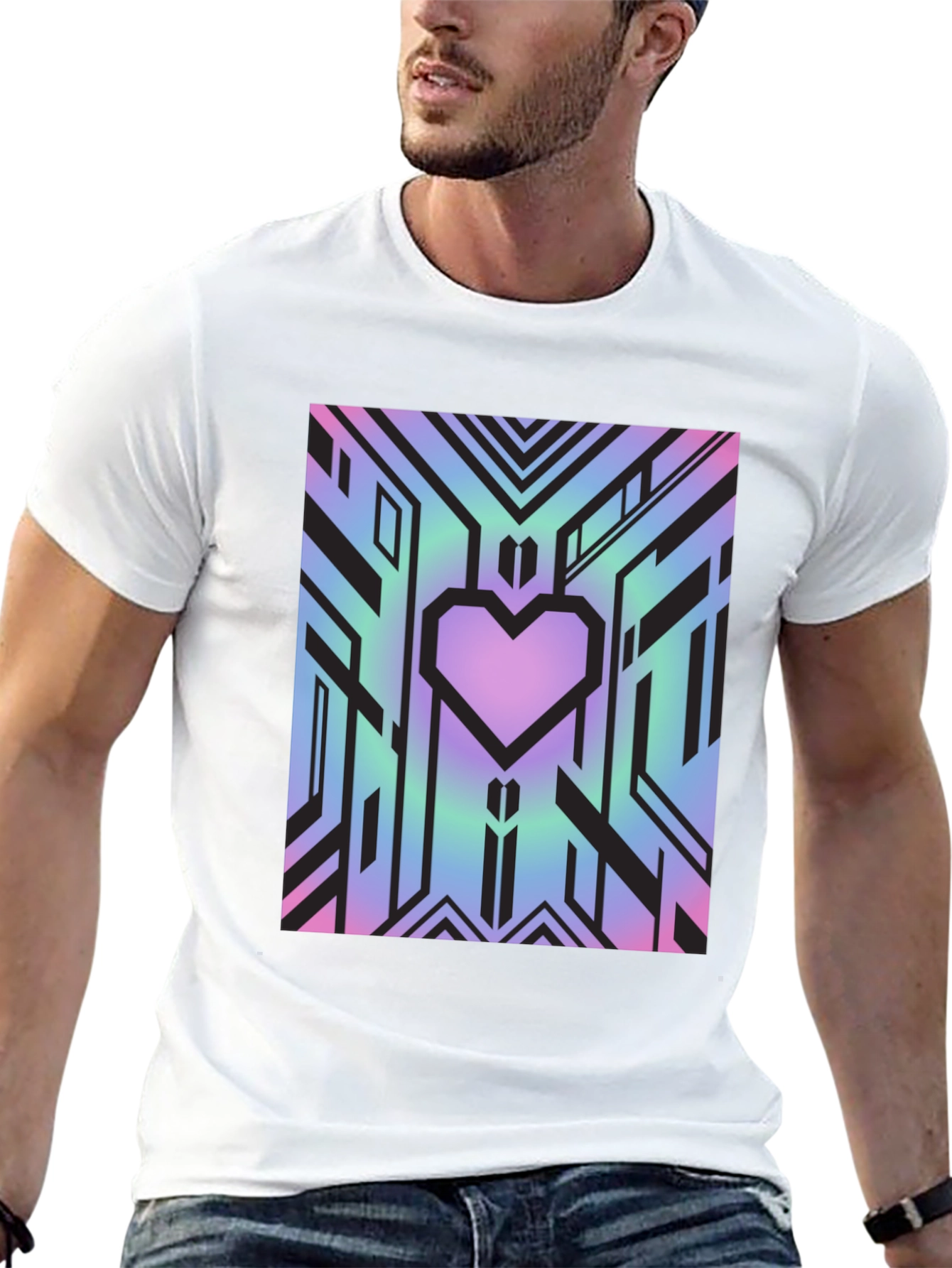 Black Geometric Heart Graphic Tee - Abstract Design view 13
