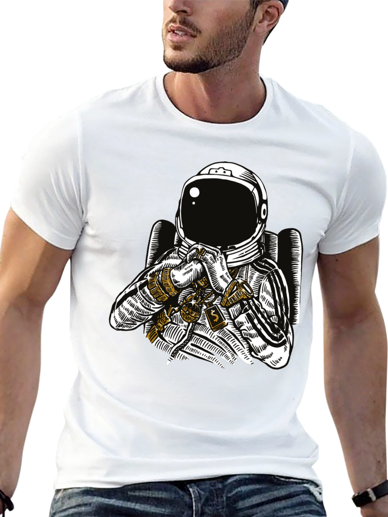 Black Astronaut Graphic Tee - Black Cotton T-Shirt view 13
