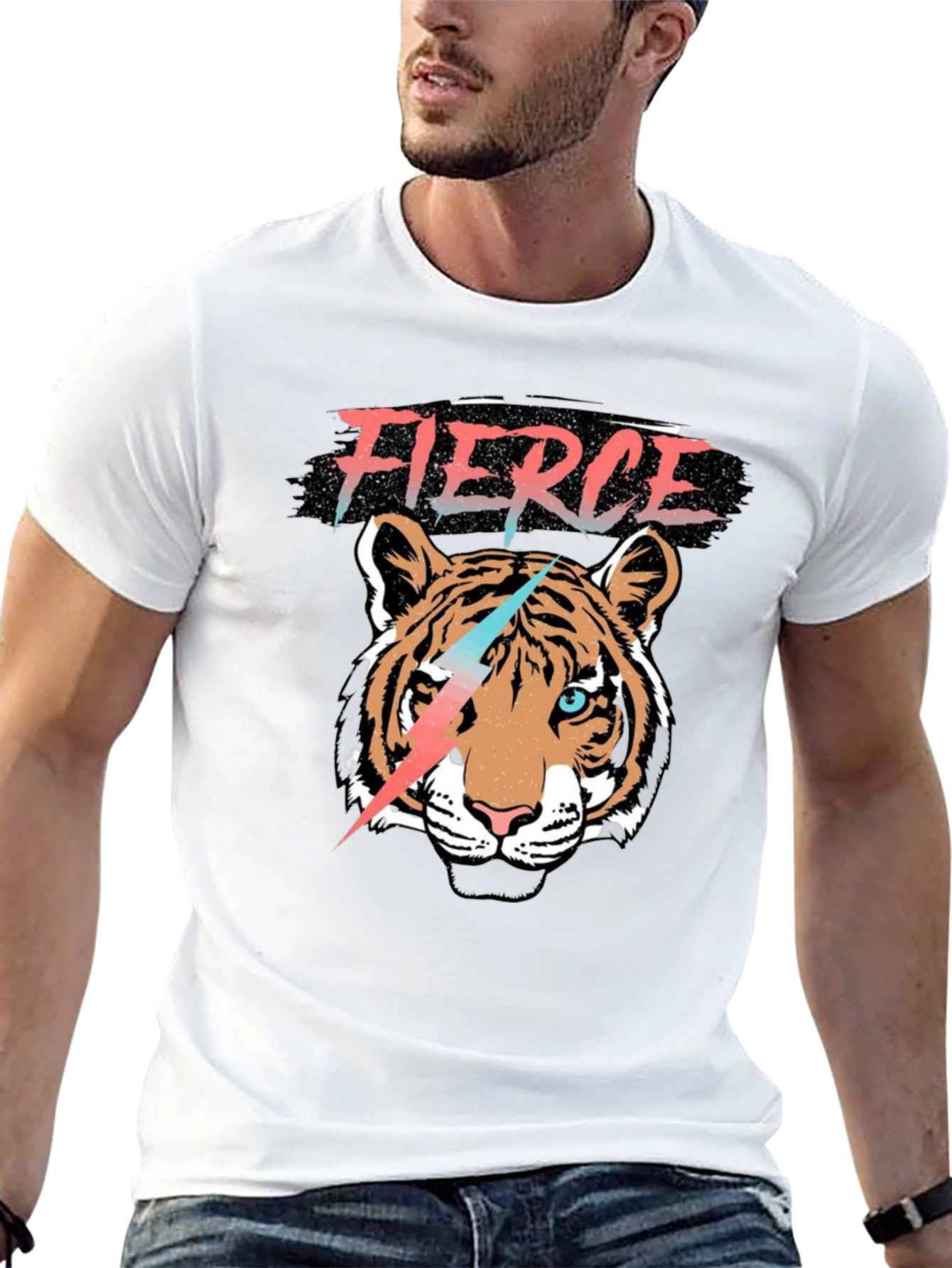 Black Fierce Tiger Graphic Tee - Stylish Men's Black T-Shirt view 13
