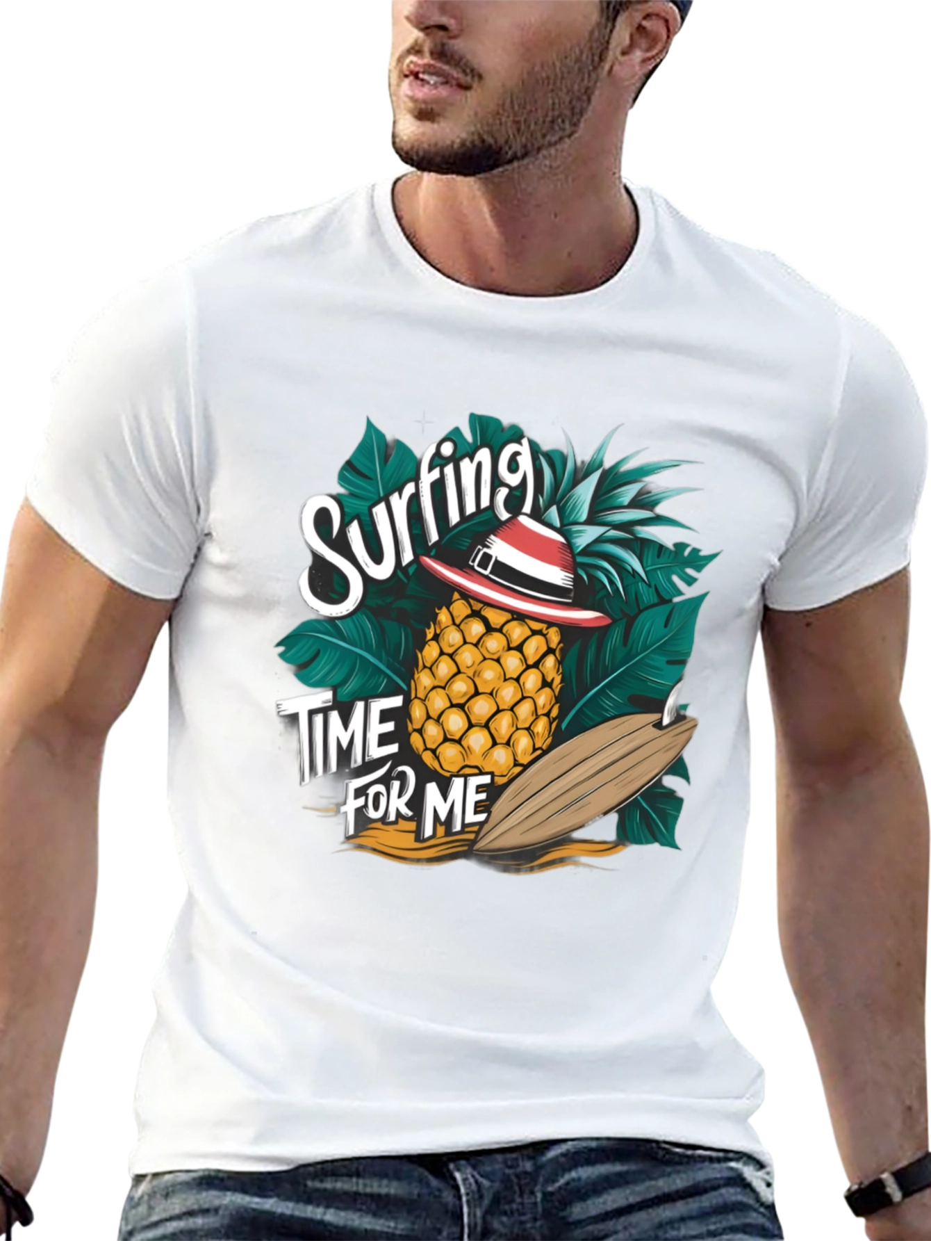 Black Surfing Pineapple T-Shirt - Tropical Summer Vibes view 13