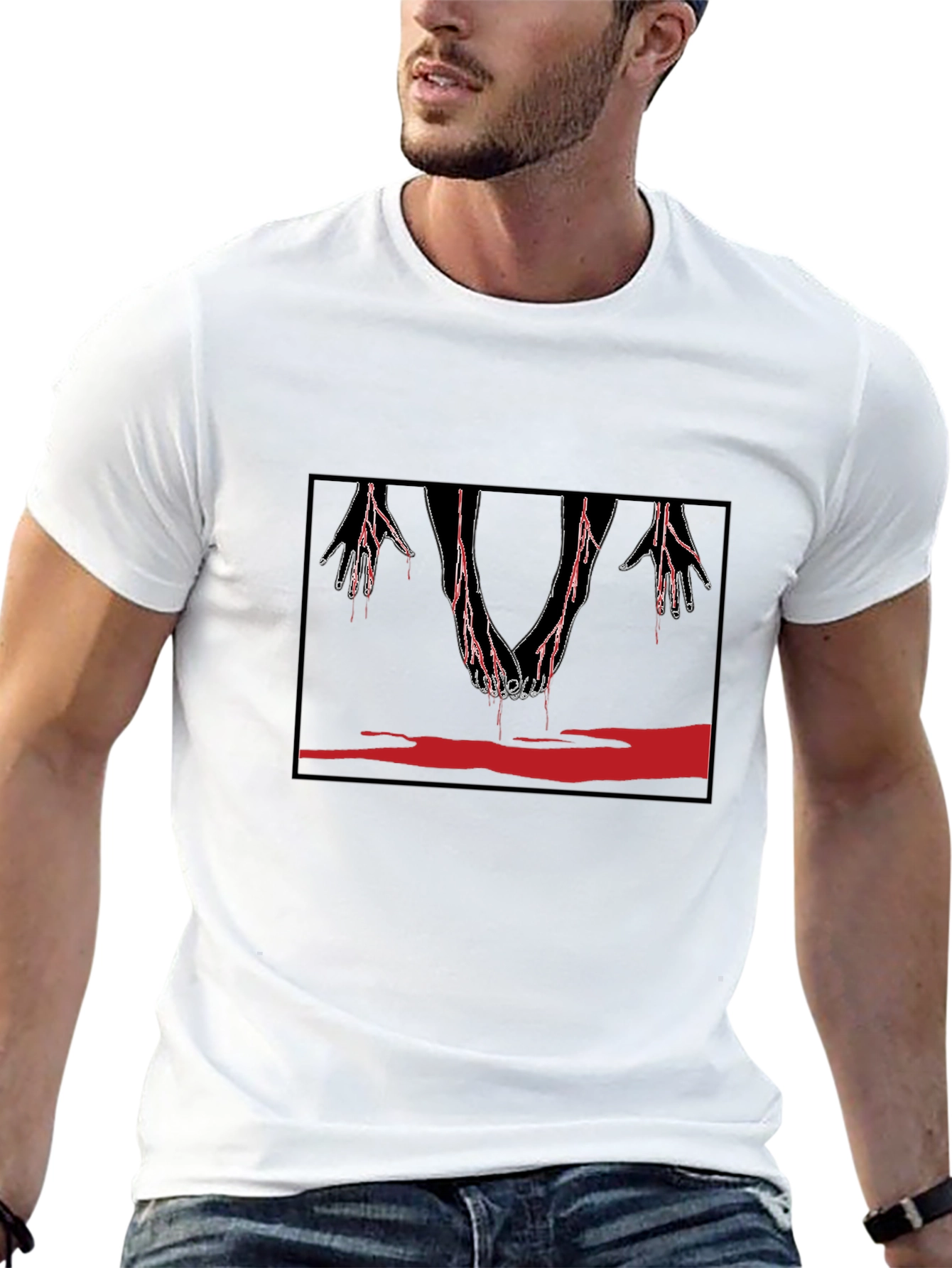 Black Edgy Graphic Tee: Bloody Handshake Design view 13