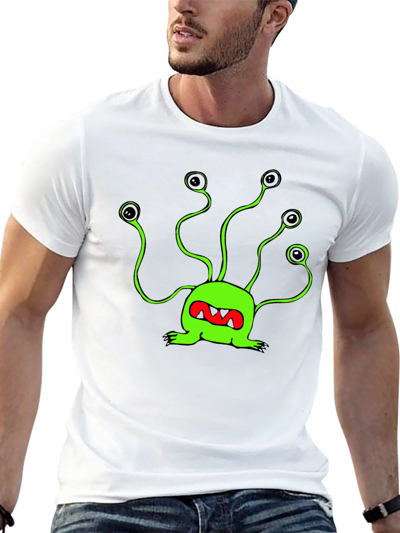 Funky Green Alien T-Shirt - Black Cotton Tee - 13