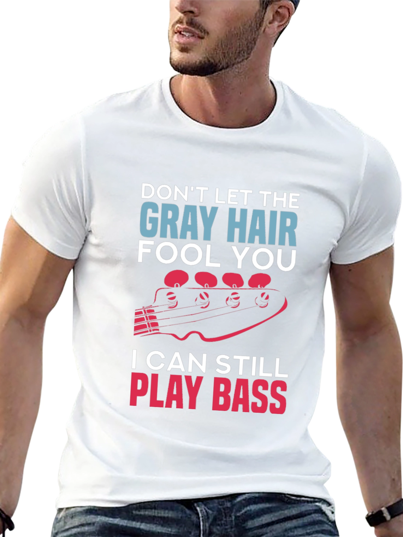 Black Gray Hair Bass Player T-Shirt view 13