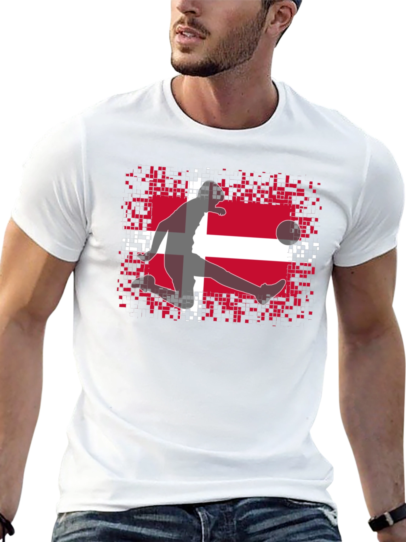 Black Denmark Flag Soccer Black T-Shirt view 13