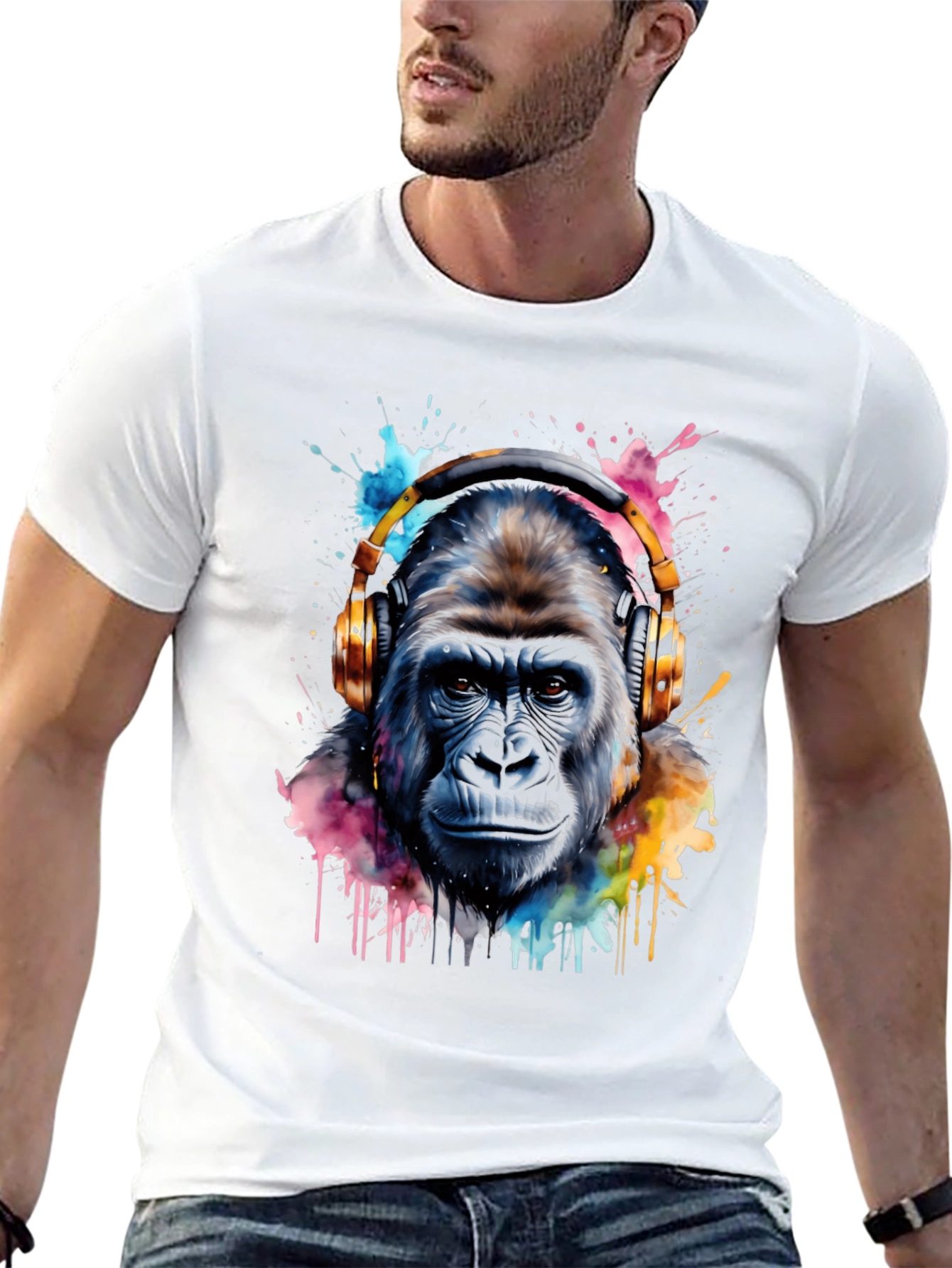 Black Gorilla DJ Tee - Watercolor Ape T-Shirt view 13