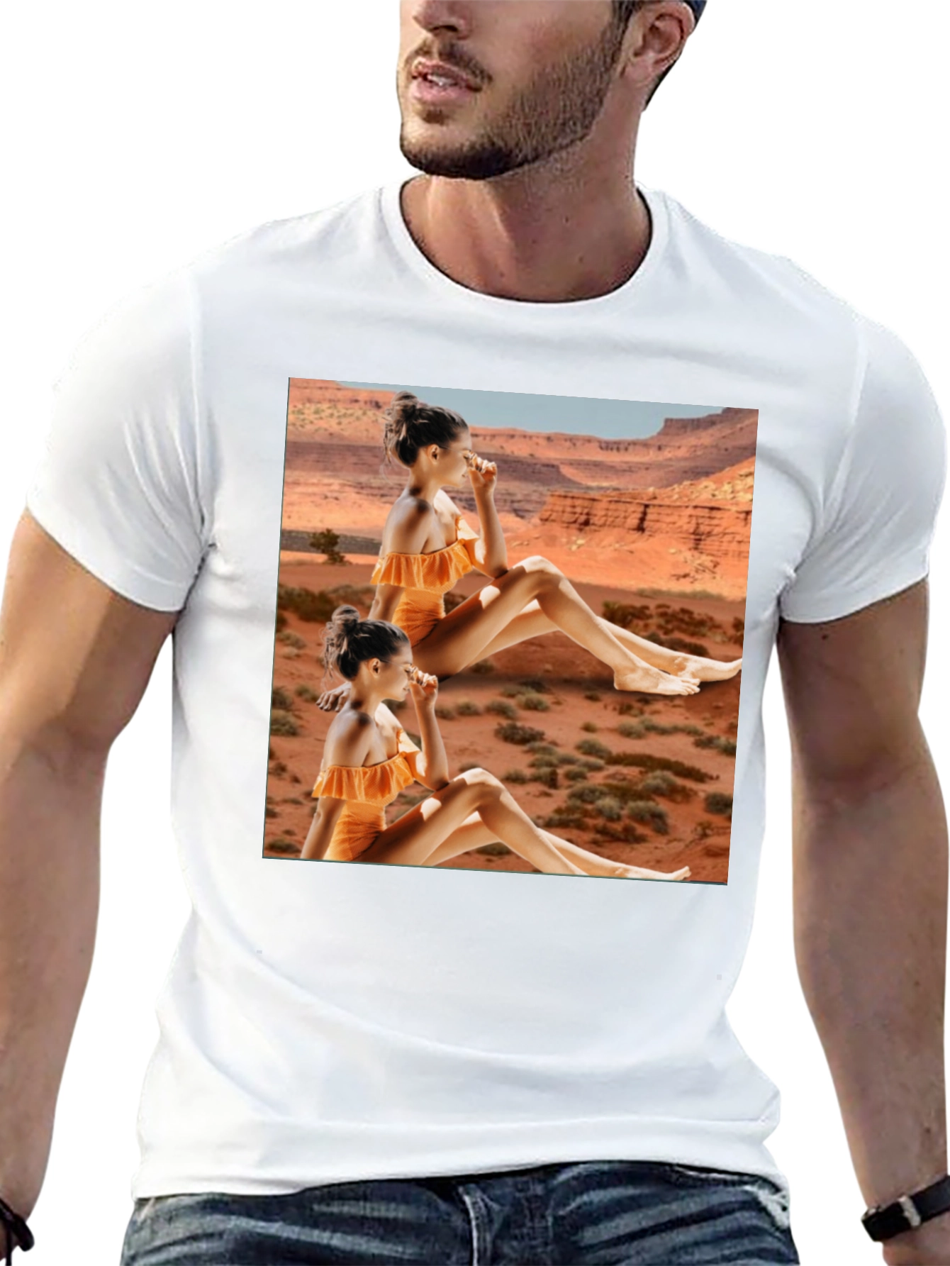 Black Trendy Black T-Shirt with Unique Desert Graphic Design view 13