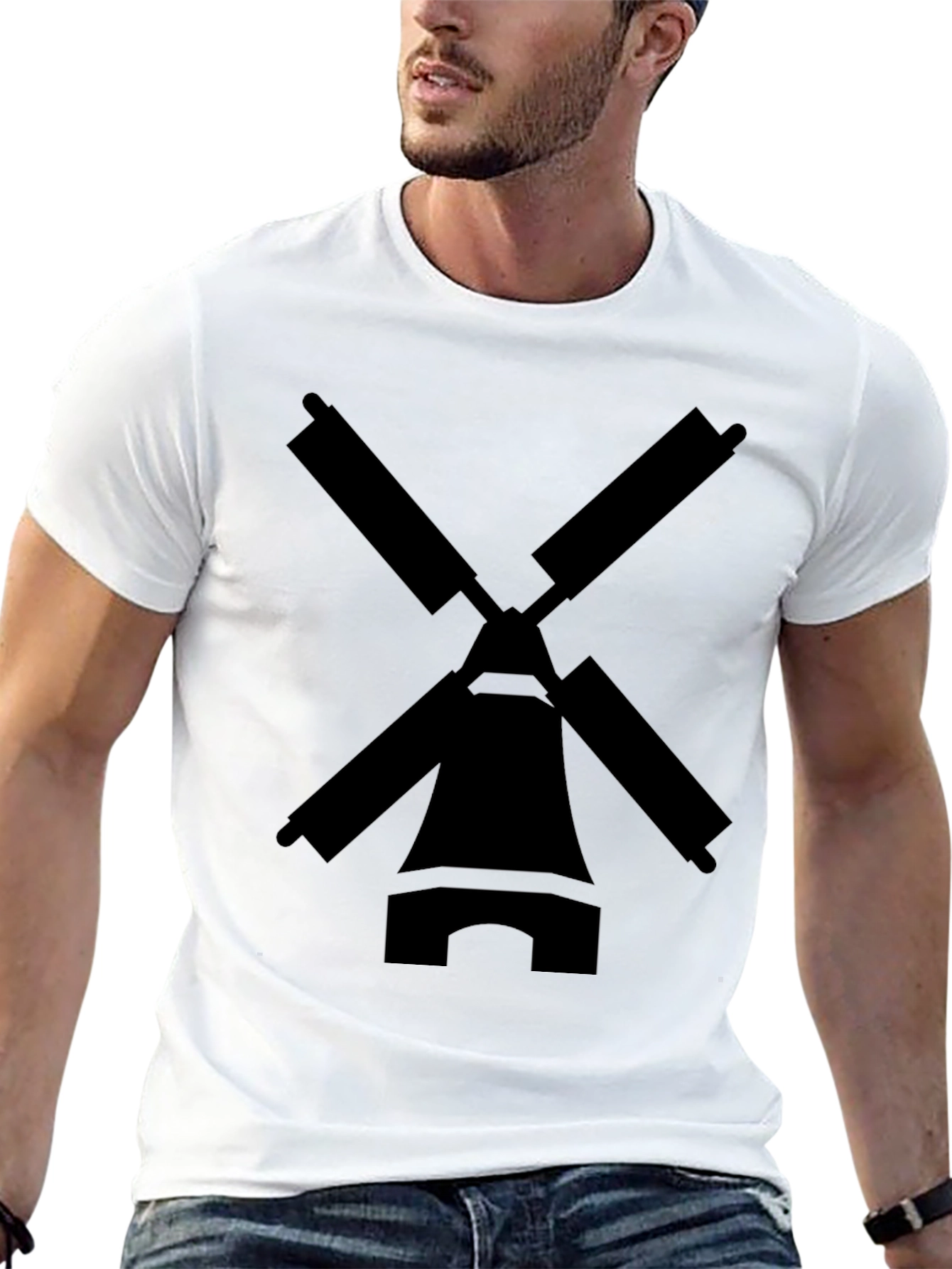 Black Windmill Graphic Tee - Black Cotton Blend T-Shirt view 13