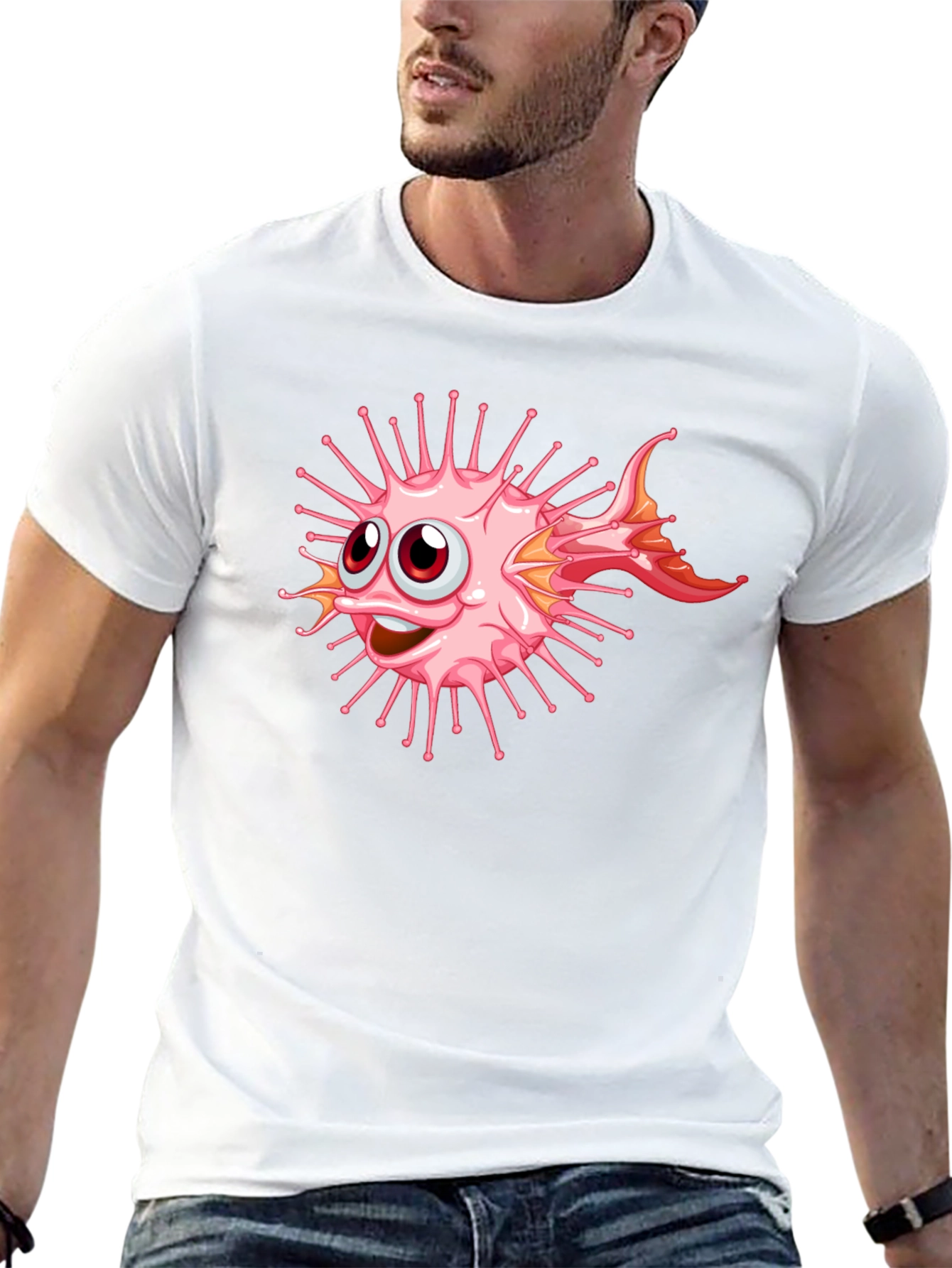 Black Cartoon Pufferfish Graphic Black T-Shirt view 13