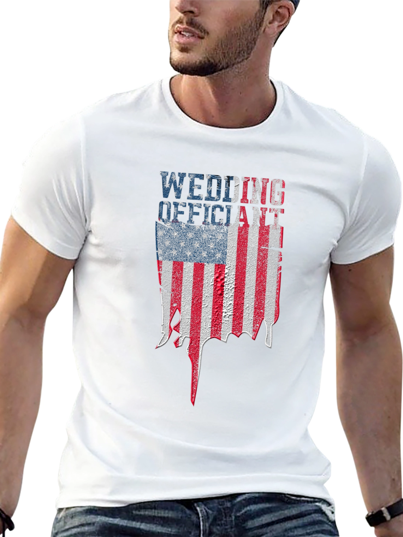 Black Wedding Officiant American Flag T-Shirt view 13