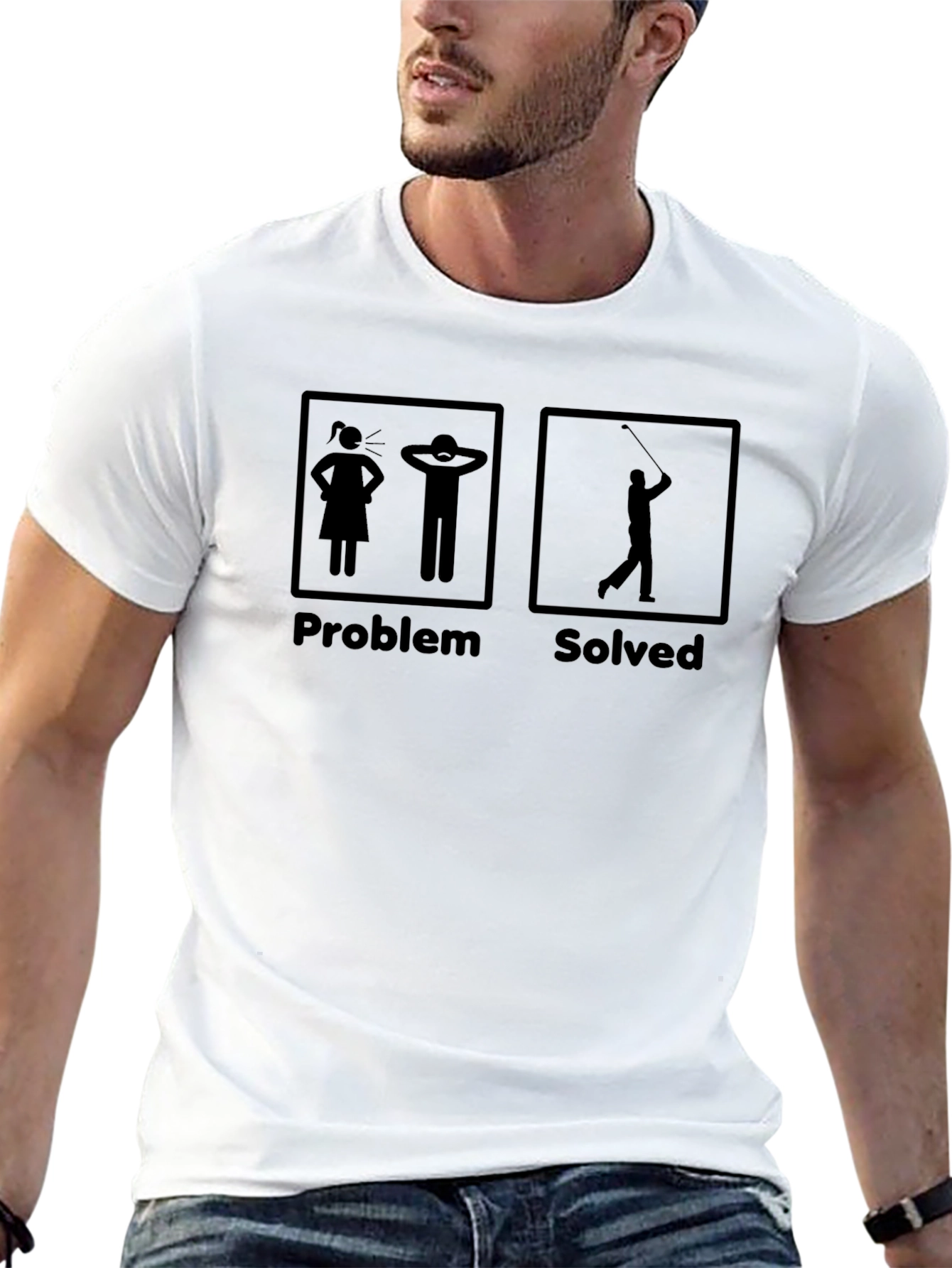 Black Problem Solved Golf T-Shirt: Humorous Golfer Tee view 13