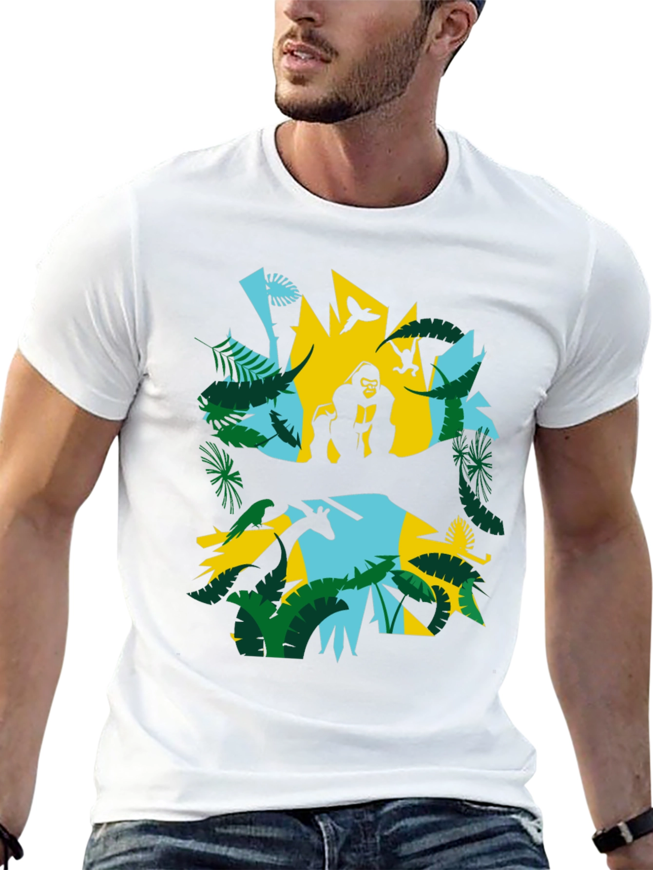 Black Jungle Animal Graphic Print Black T-Shirt view 13