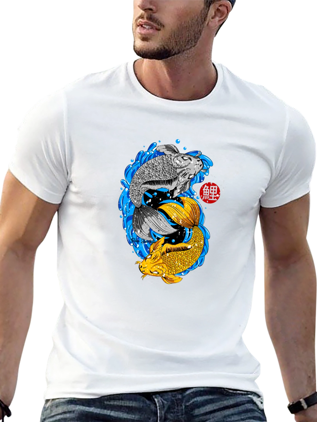 Black Yin Yang Koi Fish Graphic T-Shirt view 13